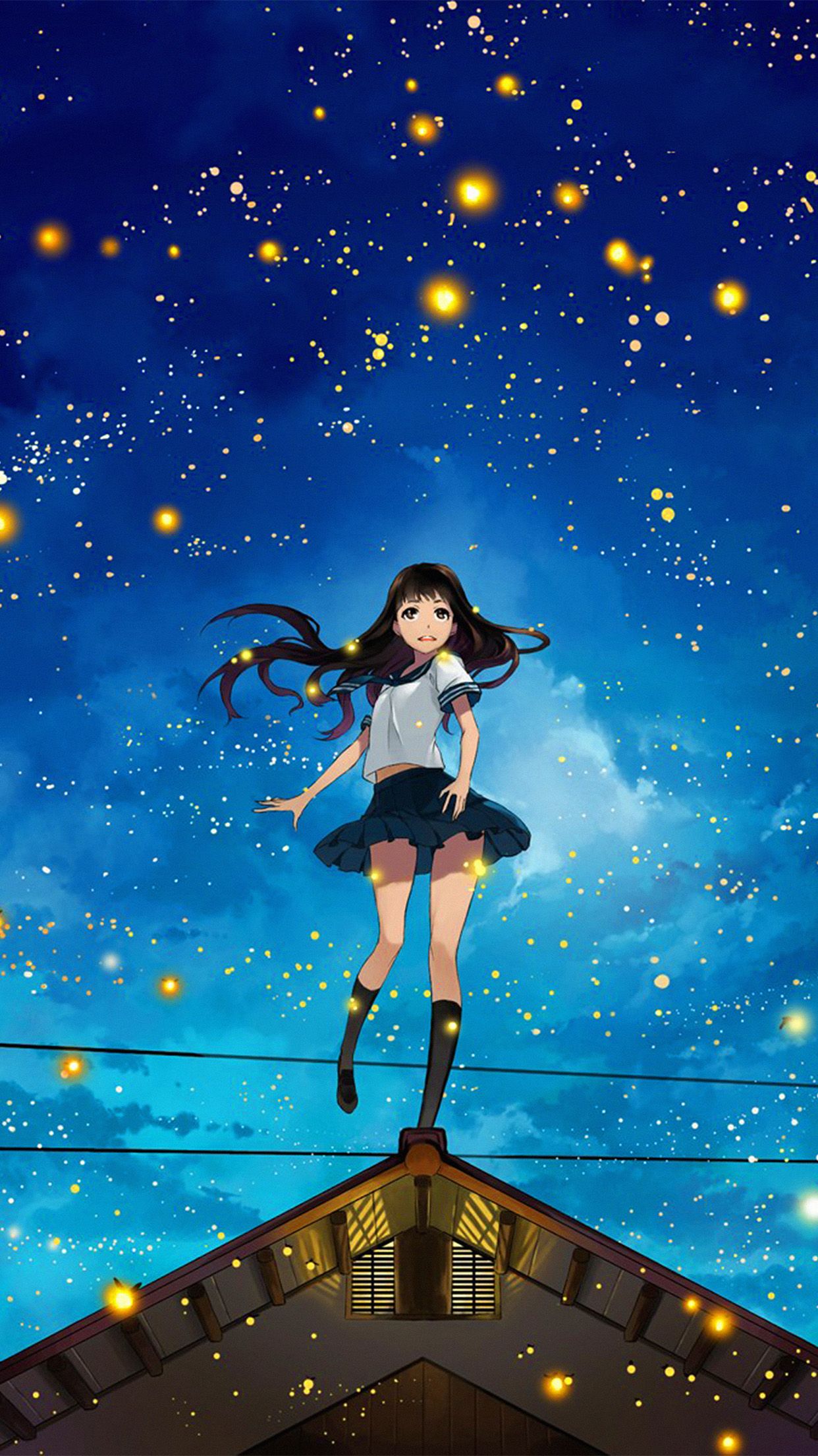 Girl Anime Star Space Night Illustration Art Wallpaper