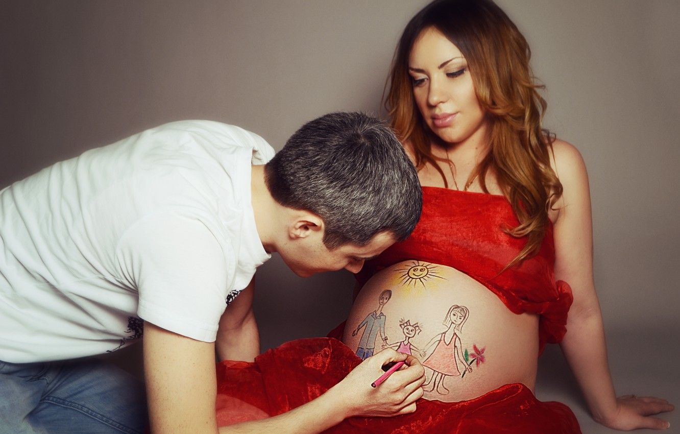 Wallpaper girl, pose, woman, belly, family, male, mom, dad, draw