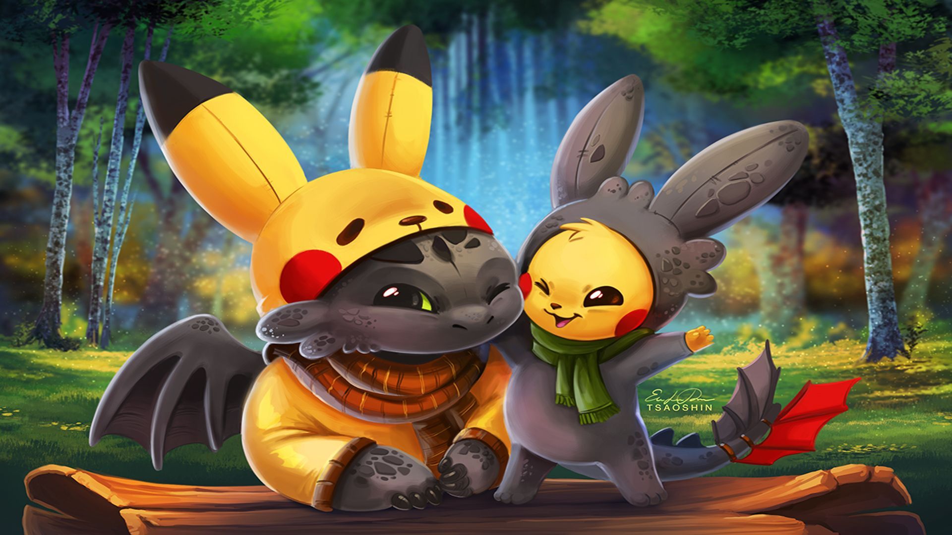 Forest Pokemon, cute, nature, pokemon, pikachu, HD wallpaper