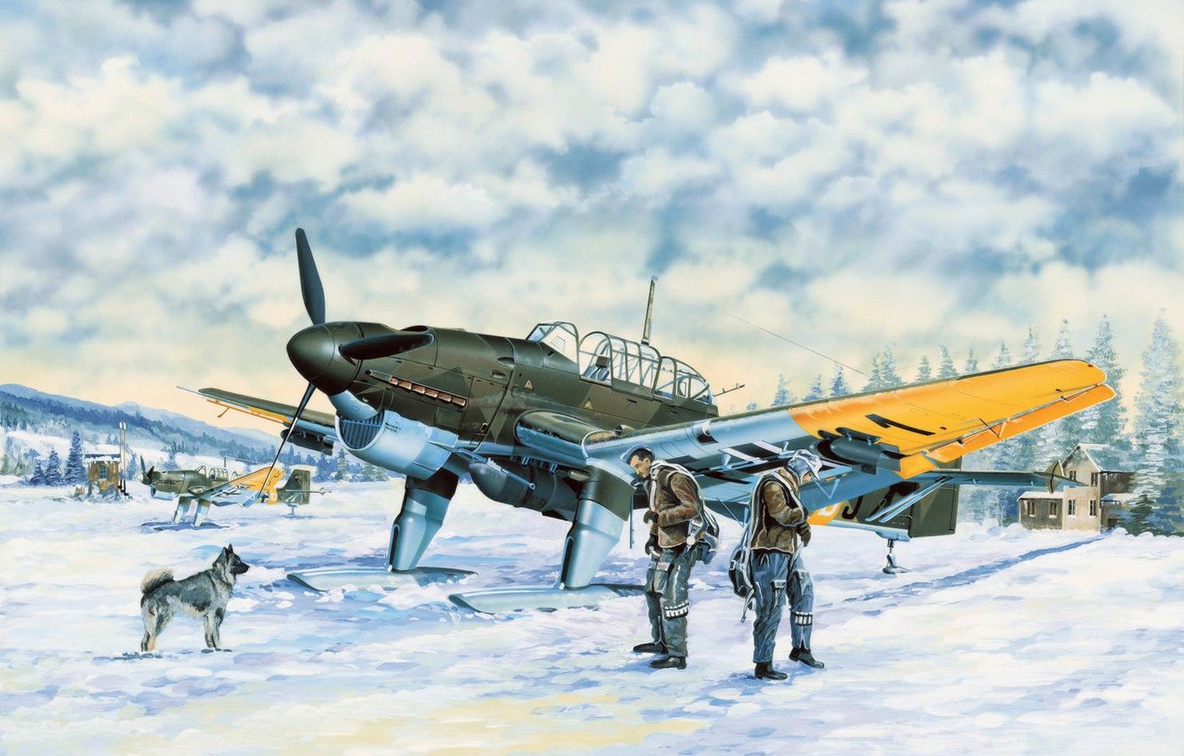 Wallpaper war, art, airplane, painting, aviation, ww Junkers Ju
