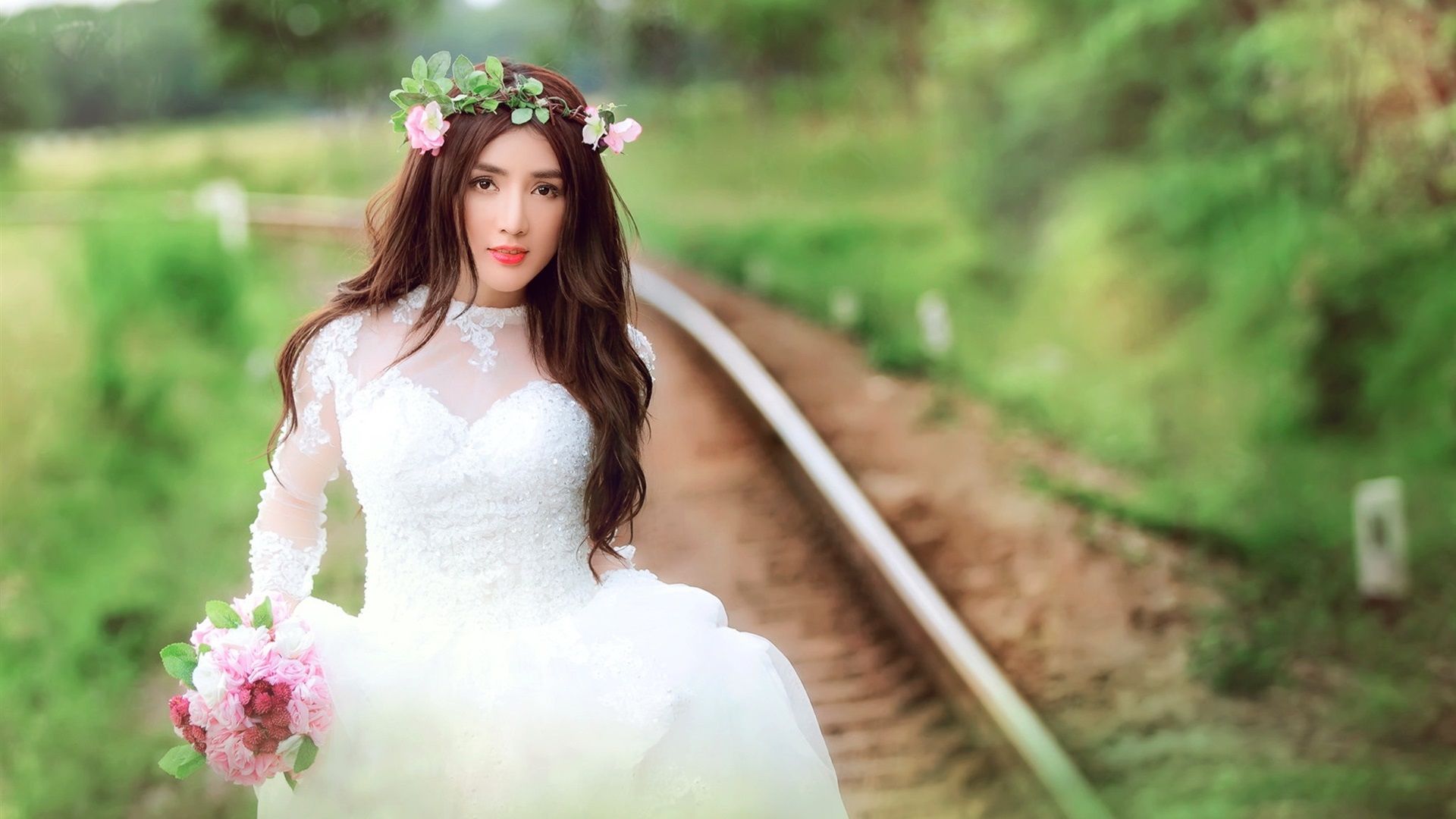 Wallpaper Beautiful bride, white dress girl 1920x1080 Full HD 2K Picture, Image