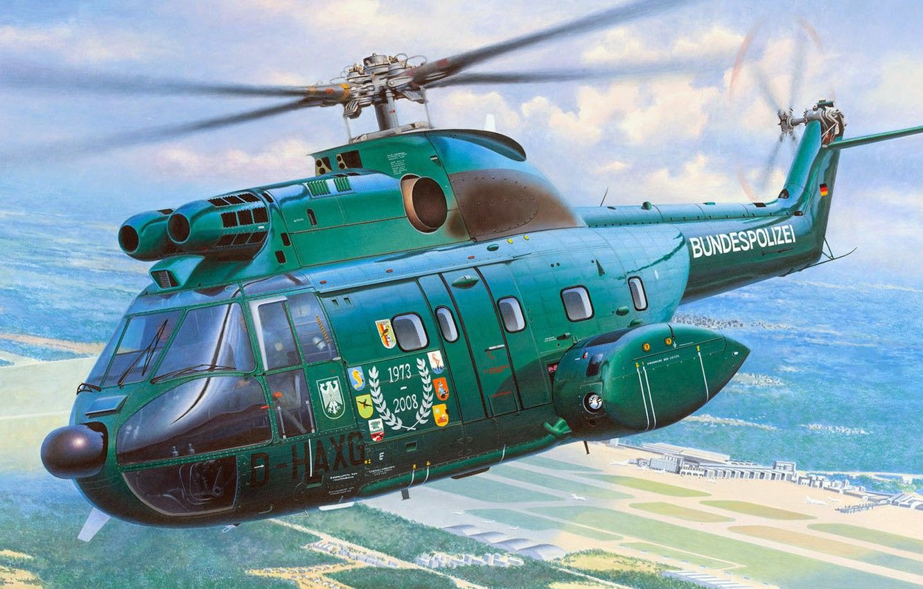 Wallpaper figure, art, Puma, French medium transport helicopter