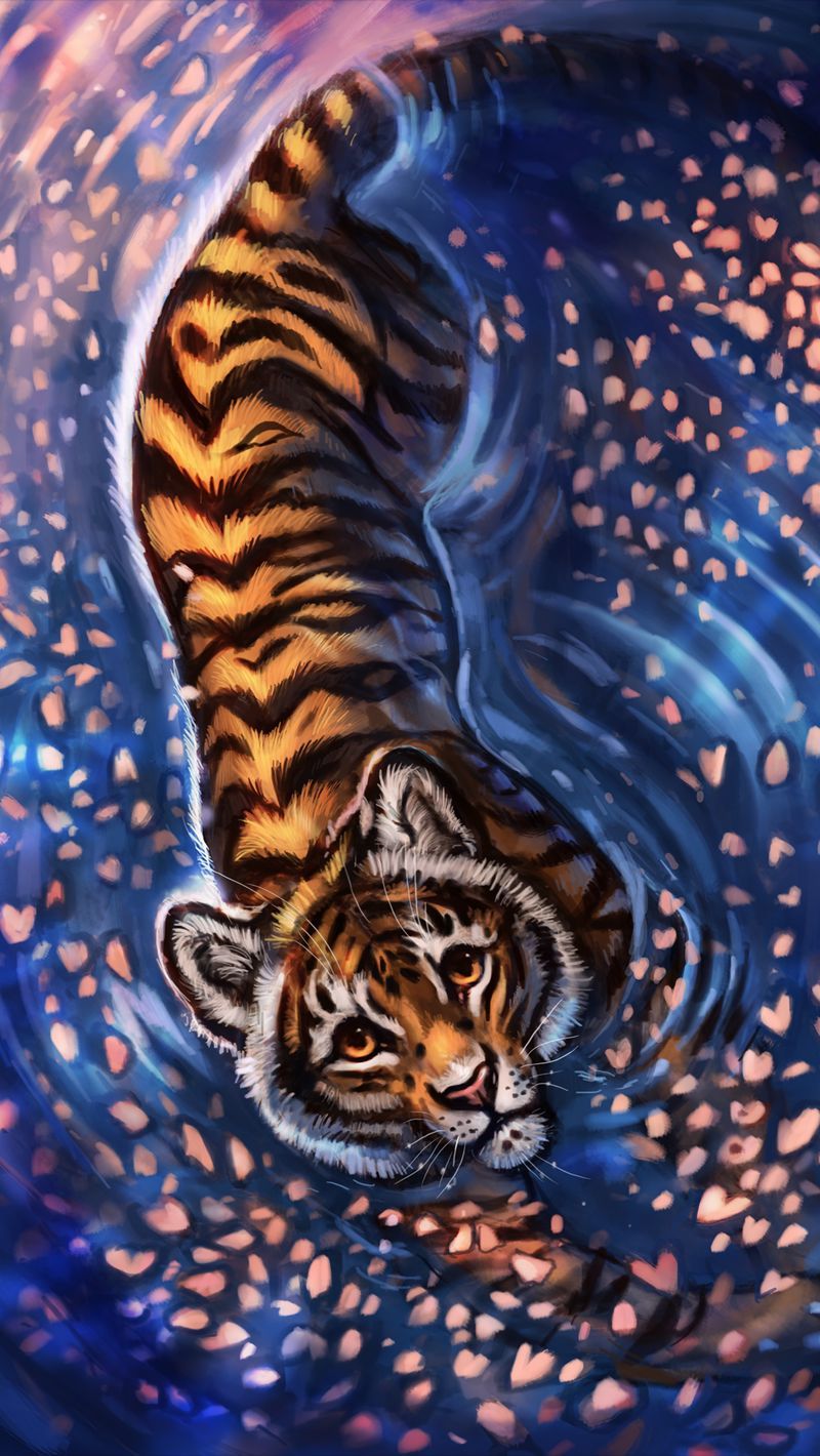 Download wallpaper 800x1420 tiger, cub, art, cute, sight iphone se