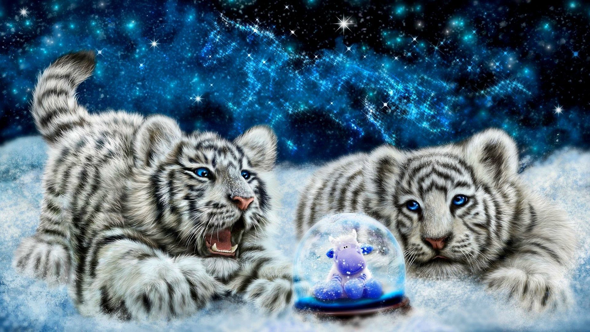 Tiger and Snow Winter Background HD
