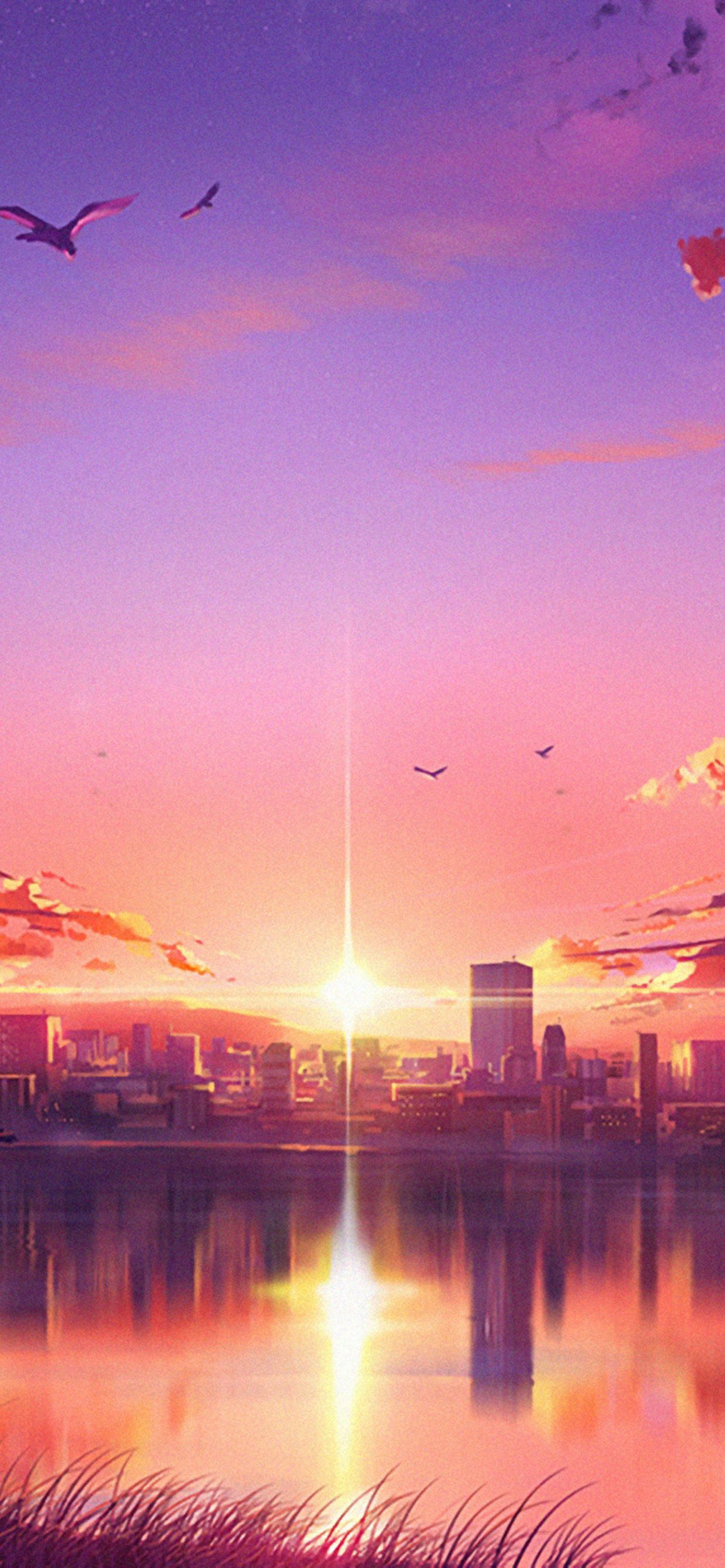 Anime Sunset Scene iPhone XS MAX HD 4k Wallpaper, Image, Background, Photo and Picture
