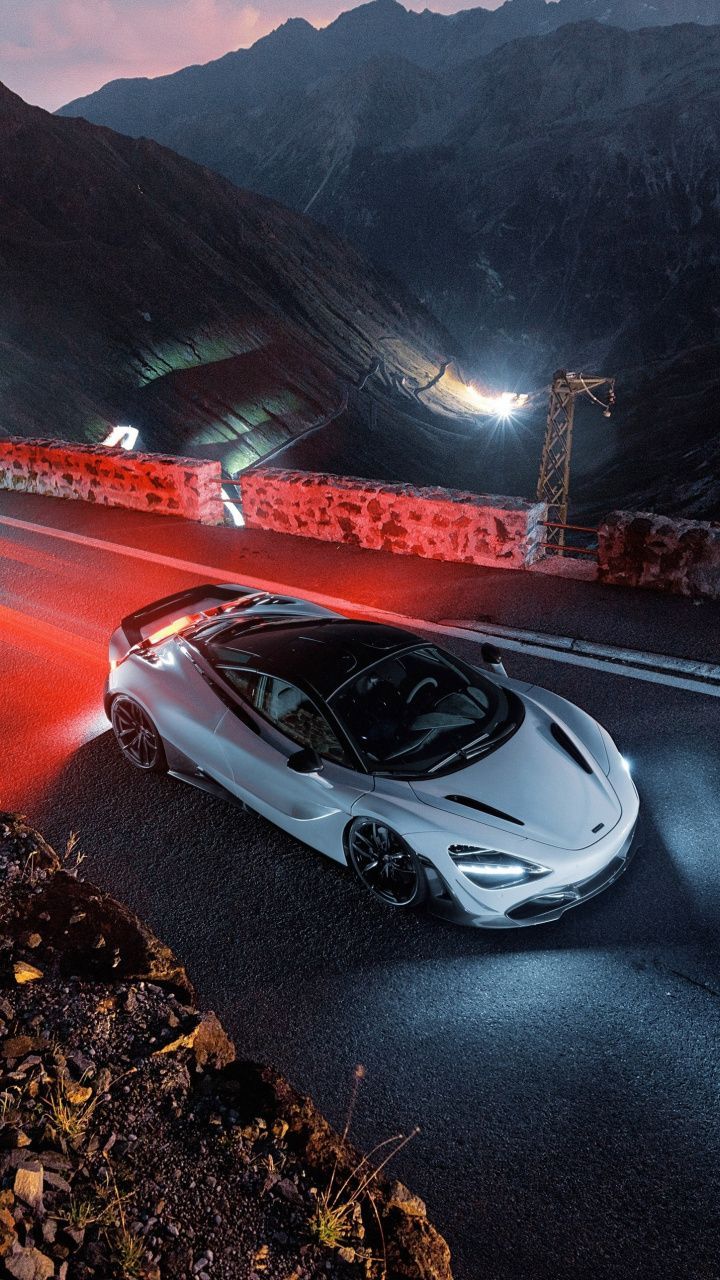 Download 720x1280 Wallpaper White Car, On Road, Top View, McLaren