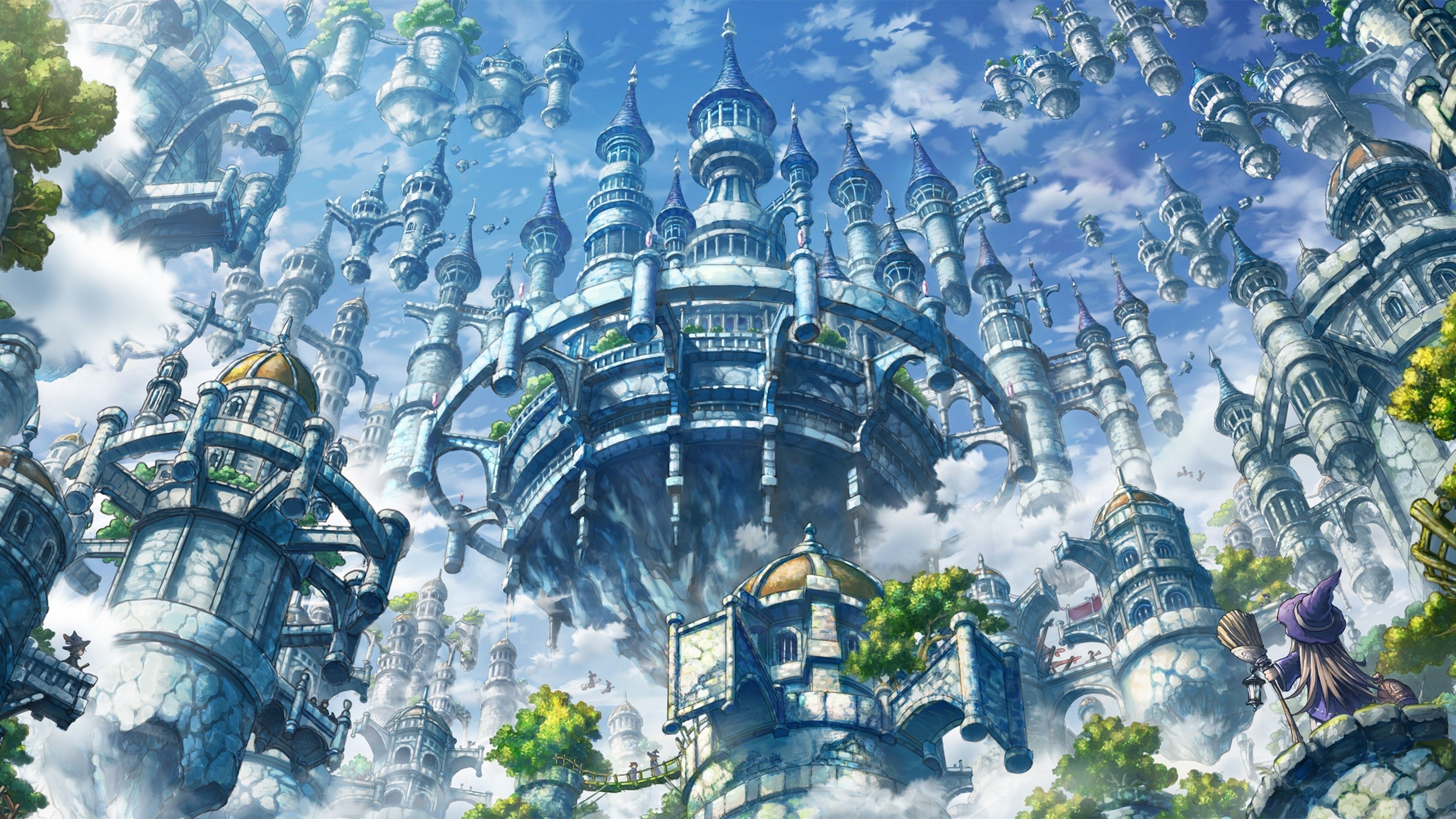 Download 3840x2160 Floating Castle, Fantasy World, Witch, Clouds
