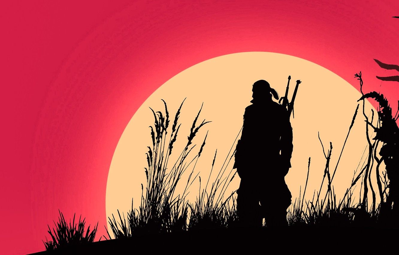 Wallpaper fantasy, game, The Witcher, minimalism, sun, man