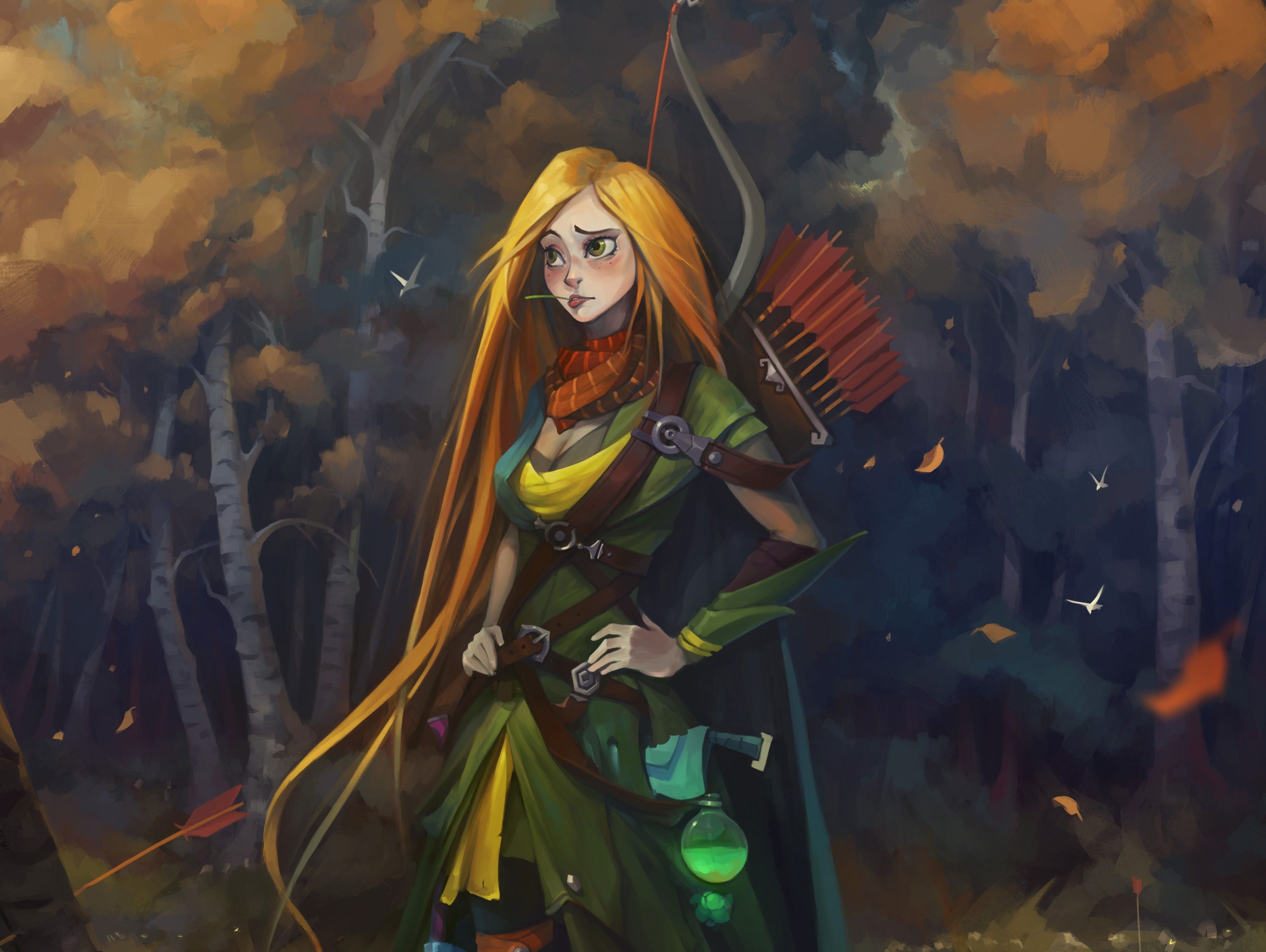 Wallpaper dota forest, archer, bow, arrow, girl, windrunner