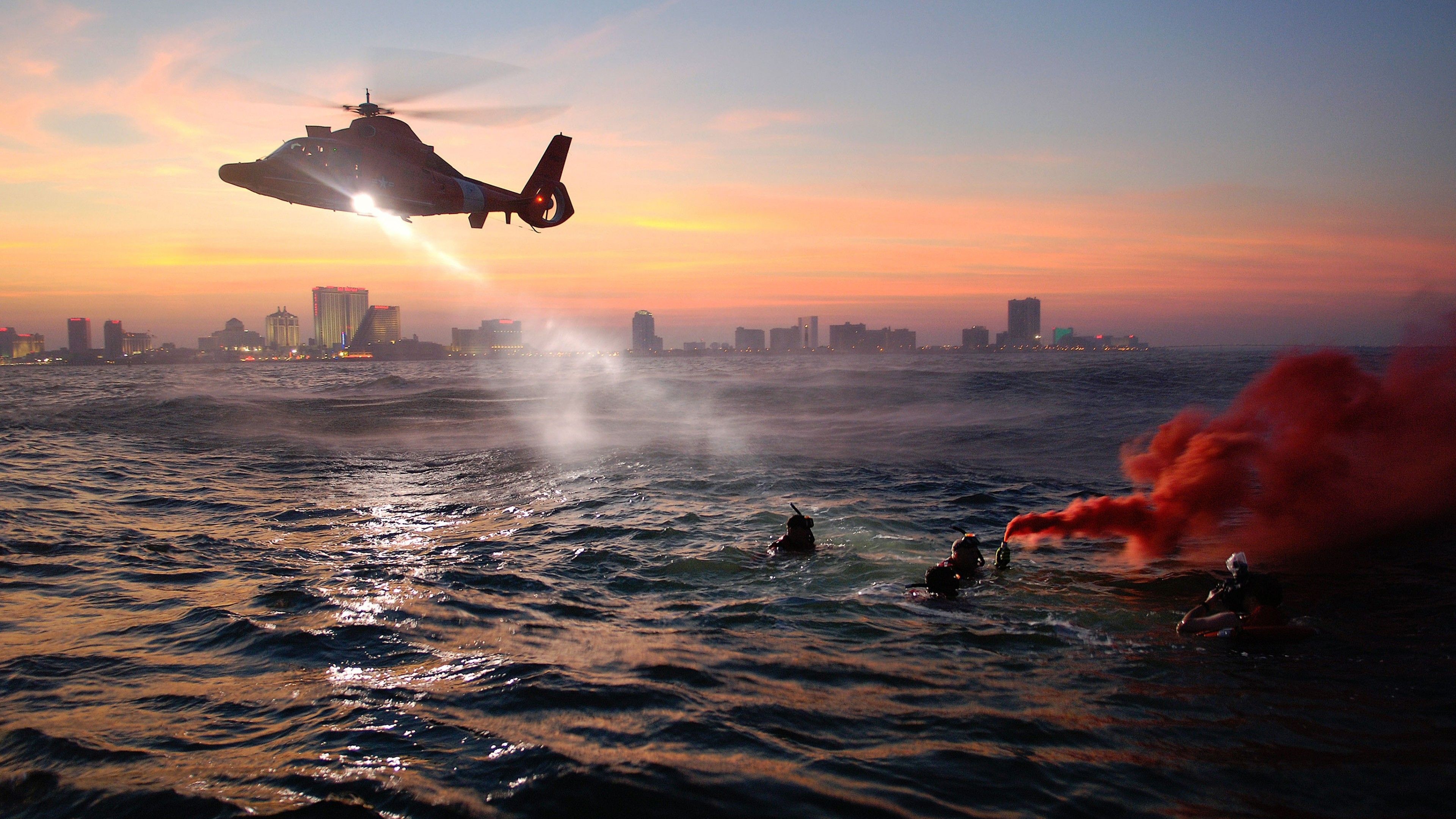 Wallpaper coast guard, rescue, MEDEVAC, rescue helicopter, training, sea, night, Military