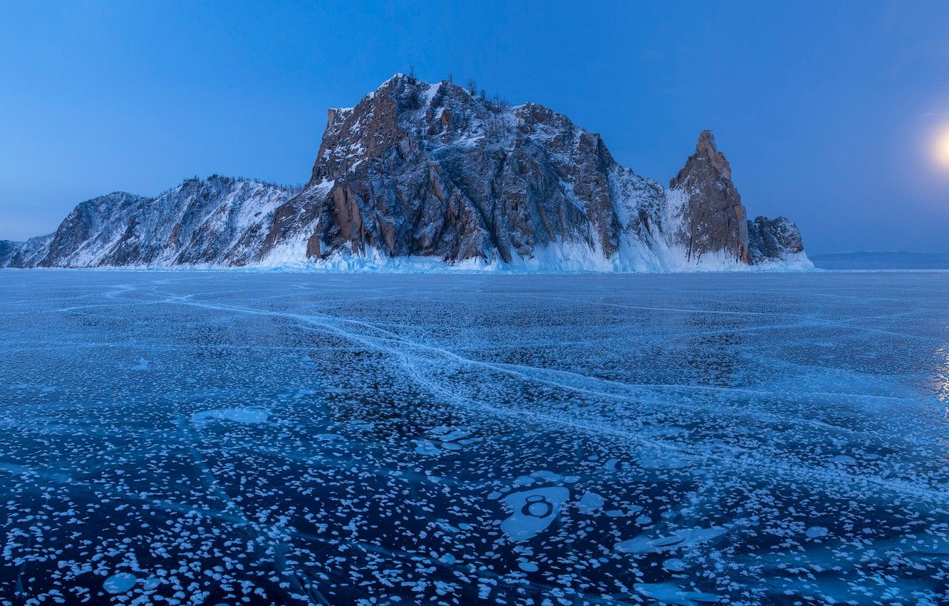 Wallpapers winter, rock, lake, island, ice, Russia, Lake Baikal