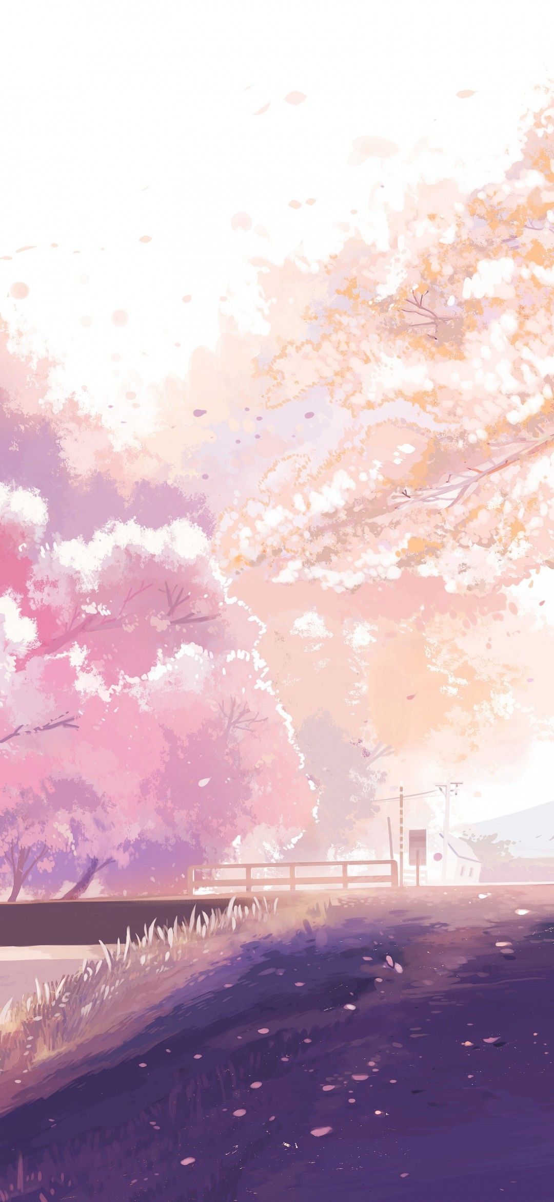 Download 1080x2340 Anime Couple, Scenic, Romance, Sakura Blossom