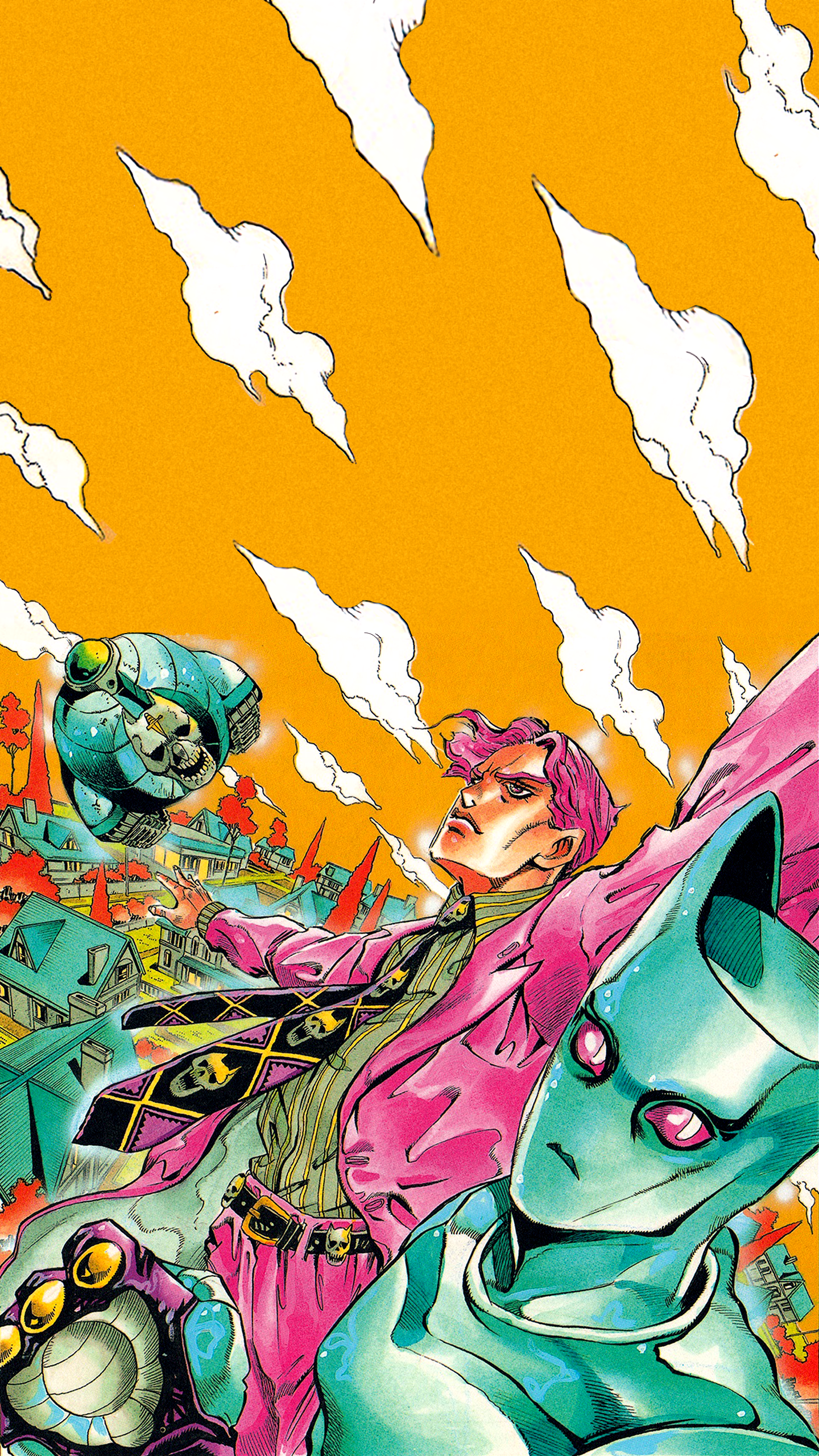 Posting a wallpaper a day until stone ocean is animated day 70: Kira and Killer Queen