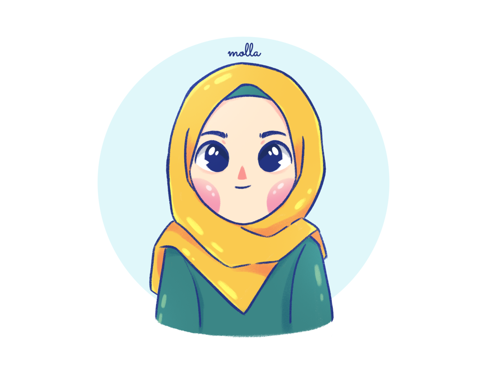 Super Duper Cute Hijab Girl Cartoon Portrait