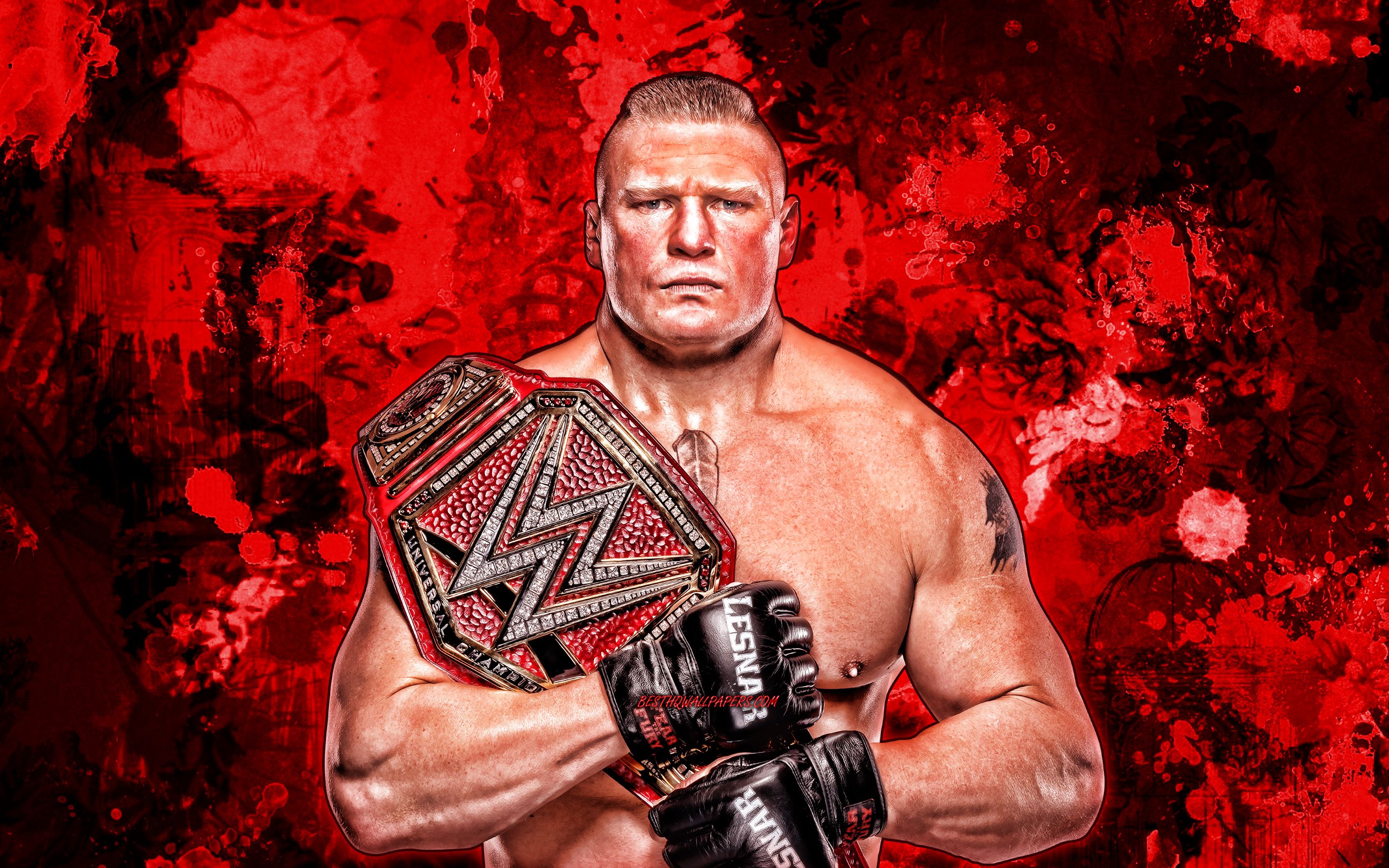Download wallpaper Brock Lesnar, red paint splashes, WWE