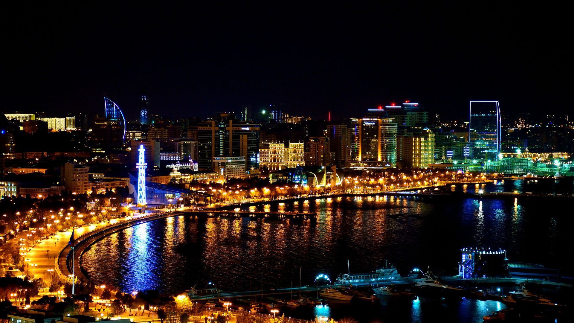Night City View of Azerbaijan Baku Wallpaper. Night city, City
