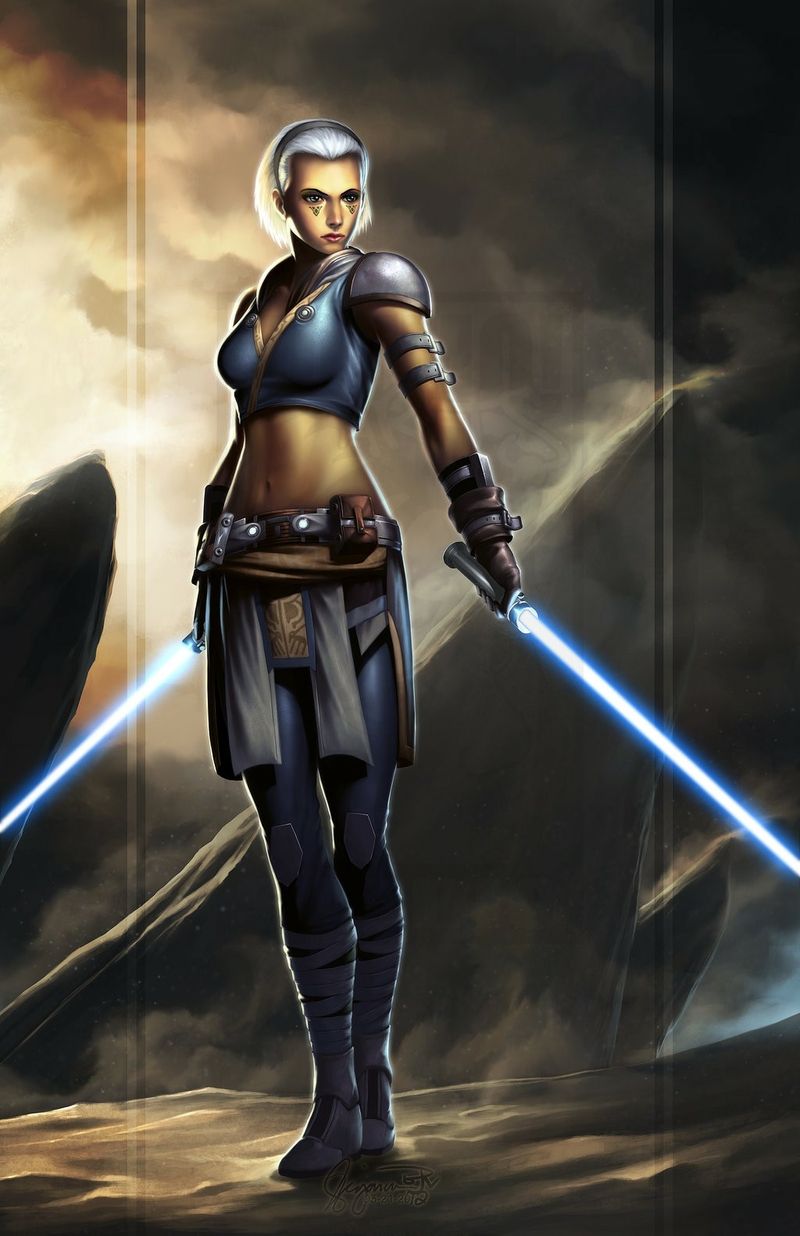 Female Jedi. women star wars lightsabers jedi artwork 1024x1583