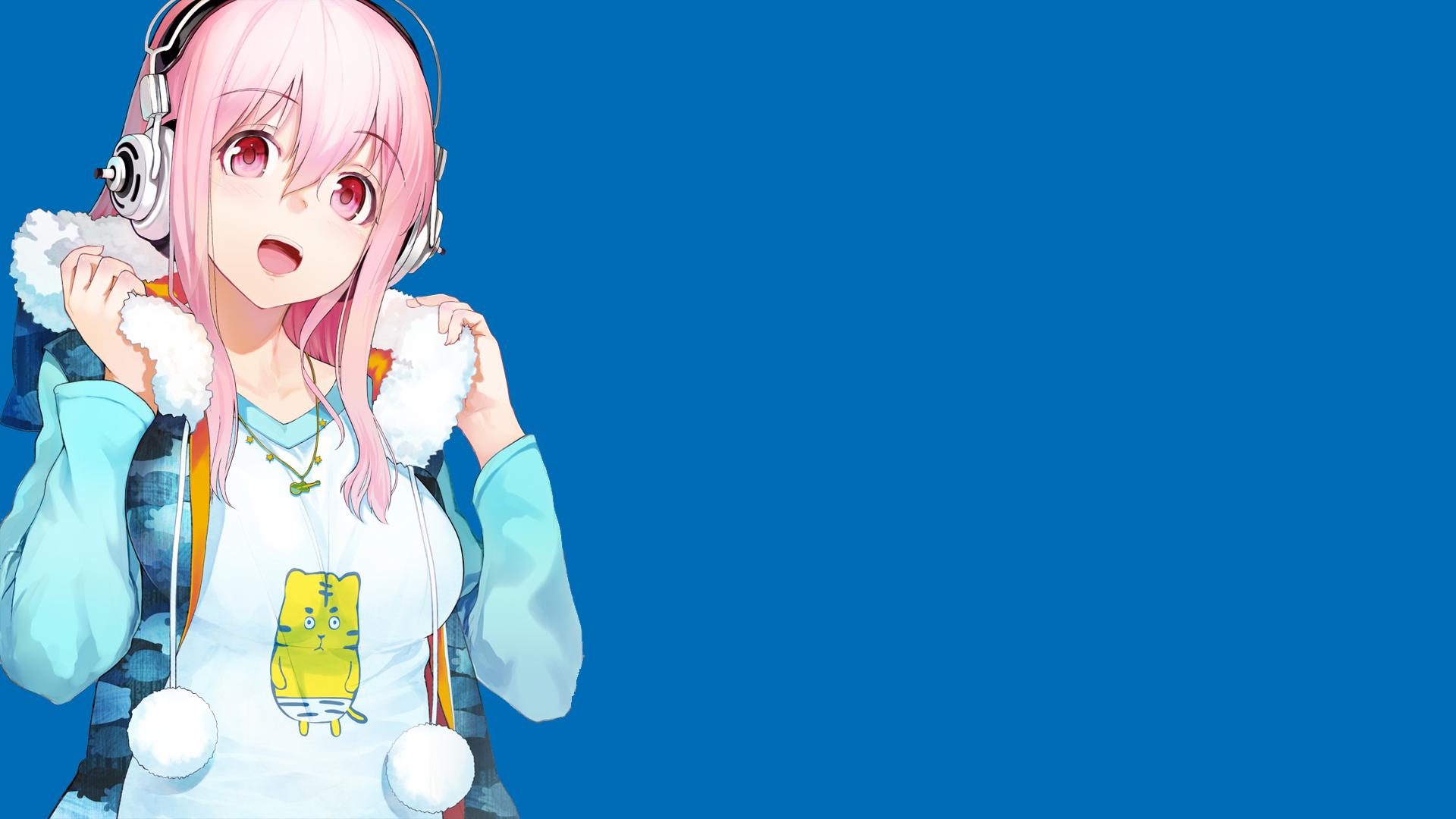 #anime, #pink hair, #smiling, #headphones, #Nitroplus
