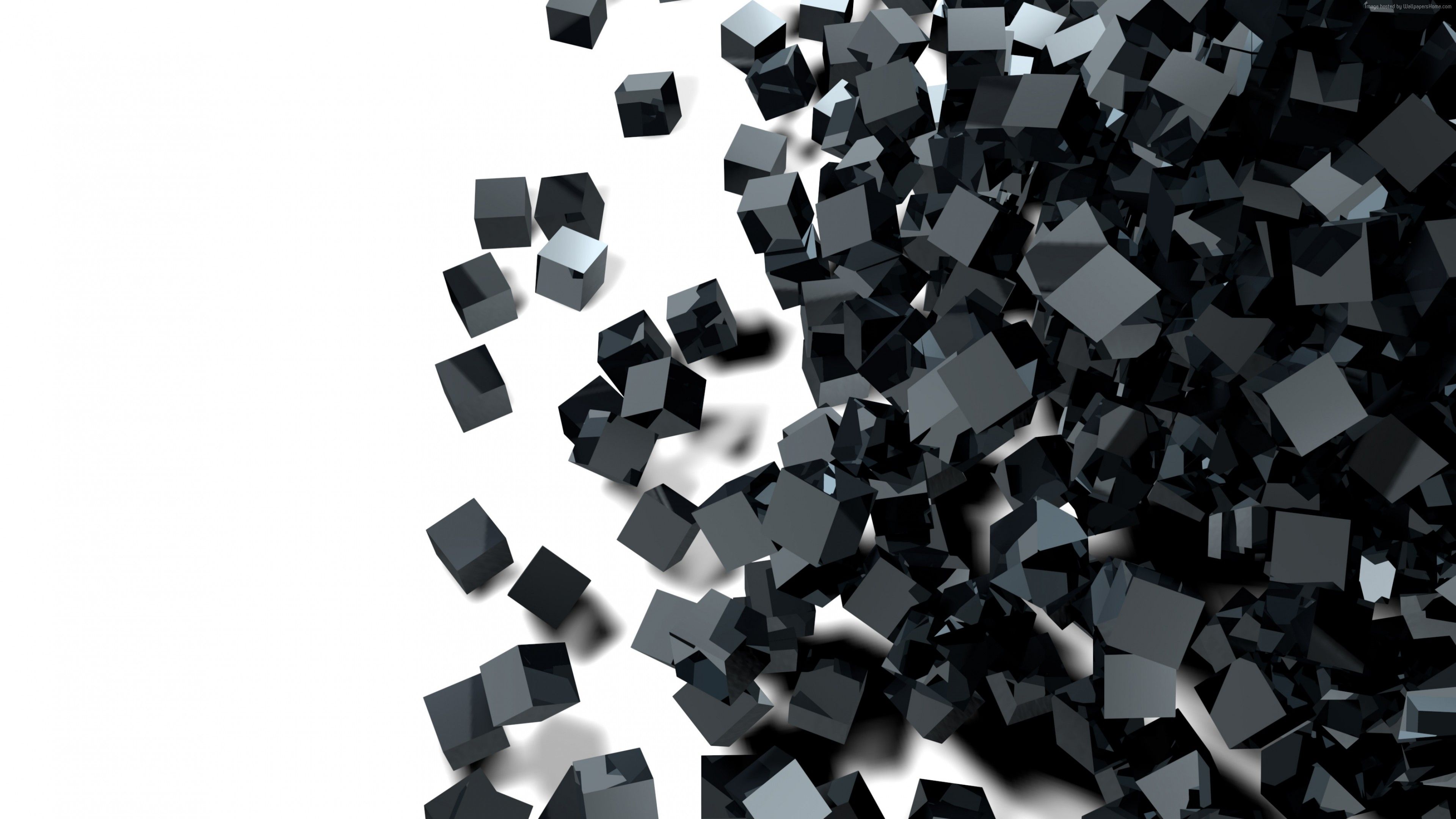 Wallpaper cube, glass, black, 3D, 4K, Abstract