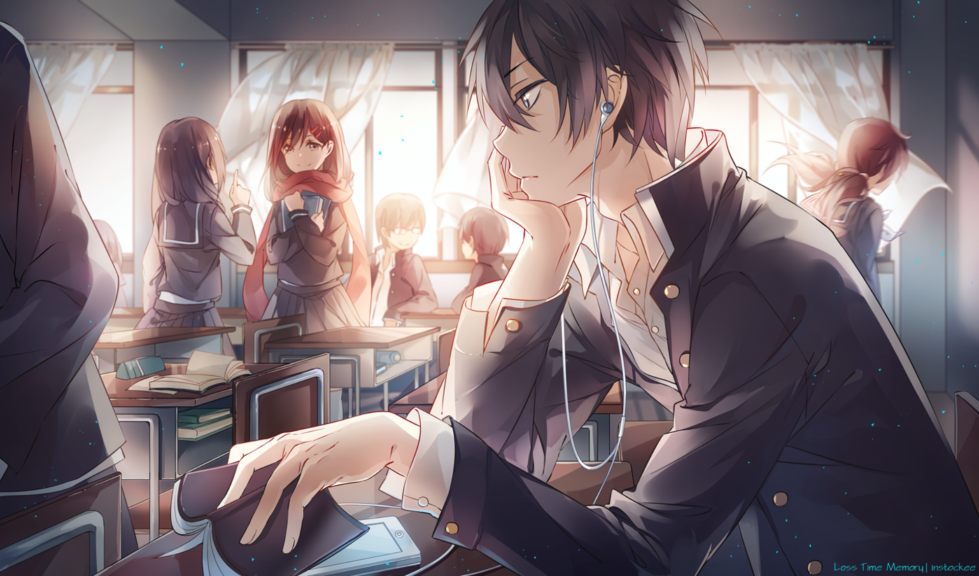 Girl, Classroom, Blue Eyes, Anime, Shintaro Kisaragi, Brown