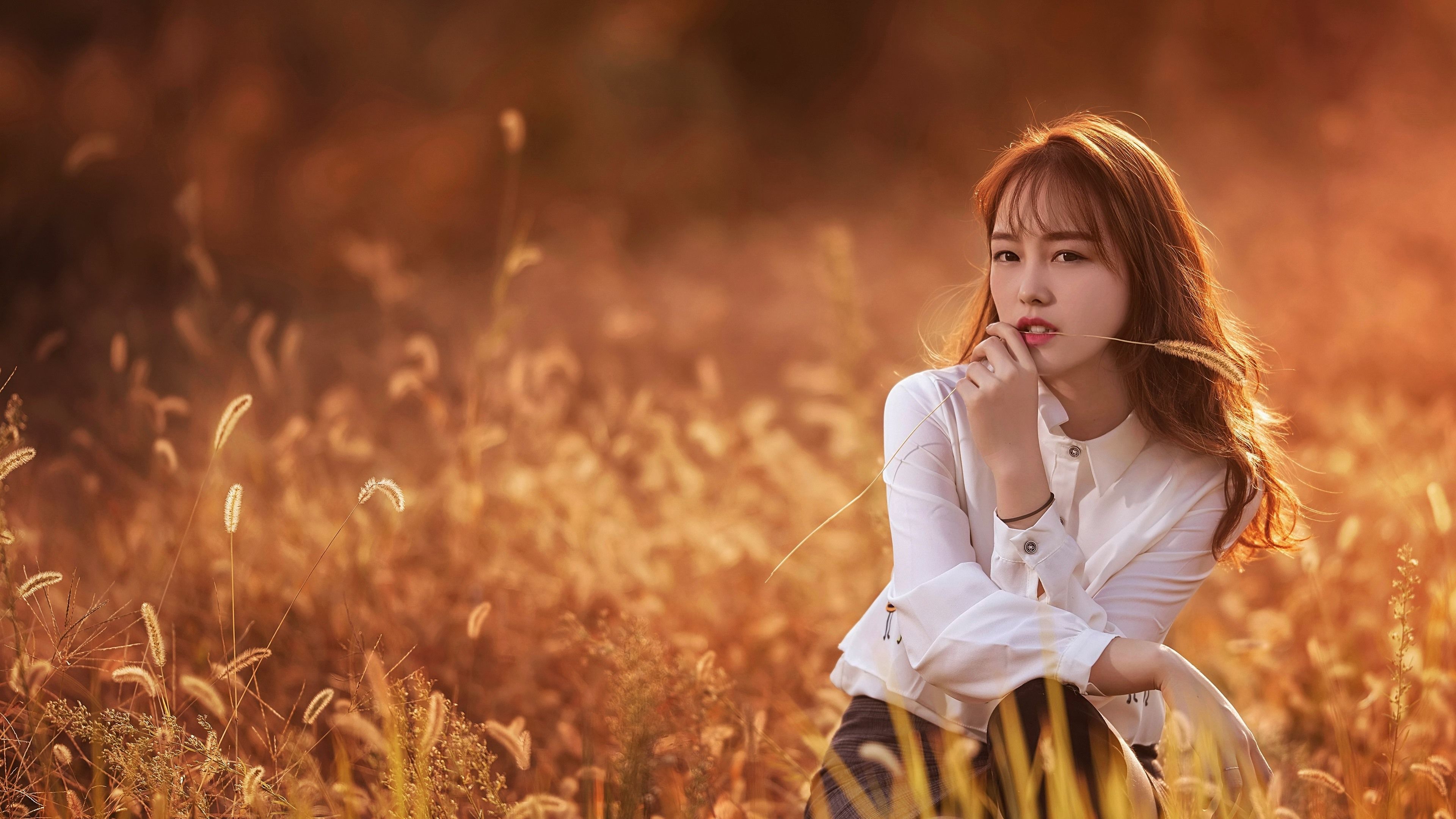 Wallpaper Asian girl, grass, summer 3840x2160 UHD 4K Picture, Image