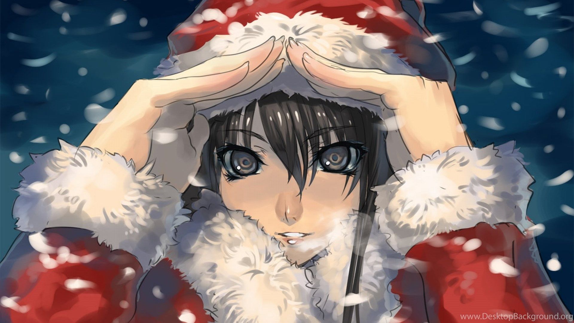 Snow Brown Eyes Anime Christmas Outfits Anime Girls Wallpaper