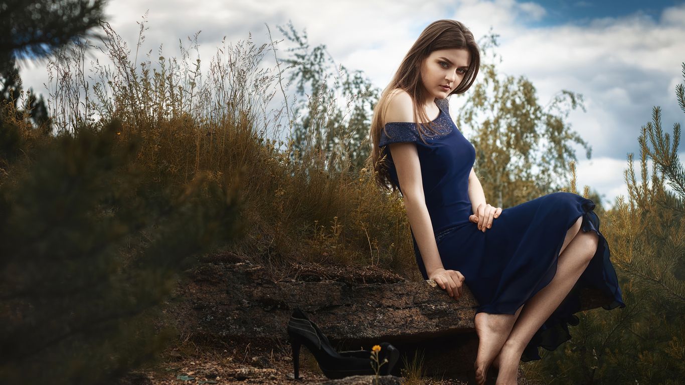 Girl In Blue Dress Nature 4k 1366x768 Resolution HD 4k