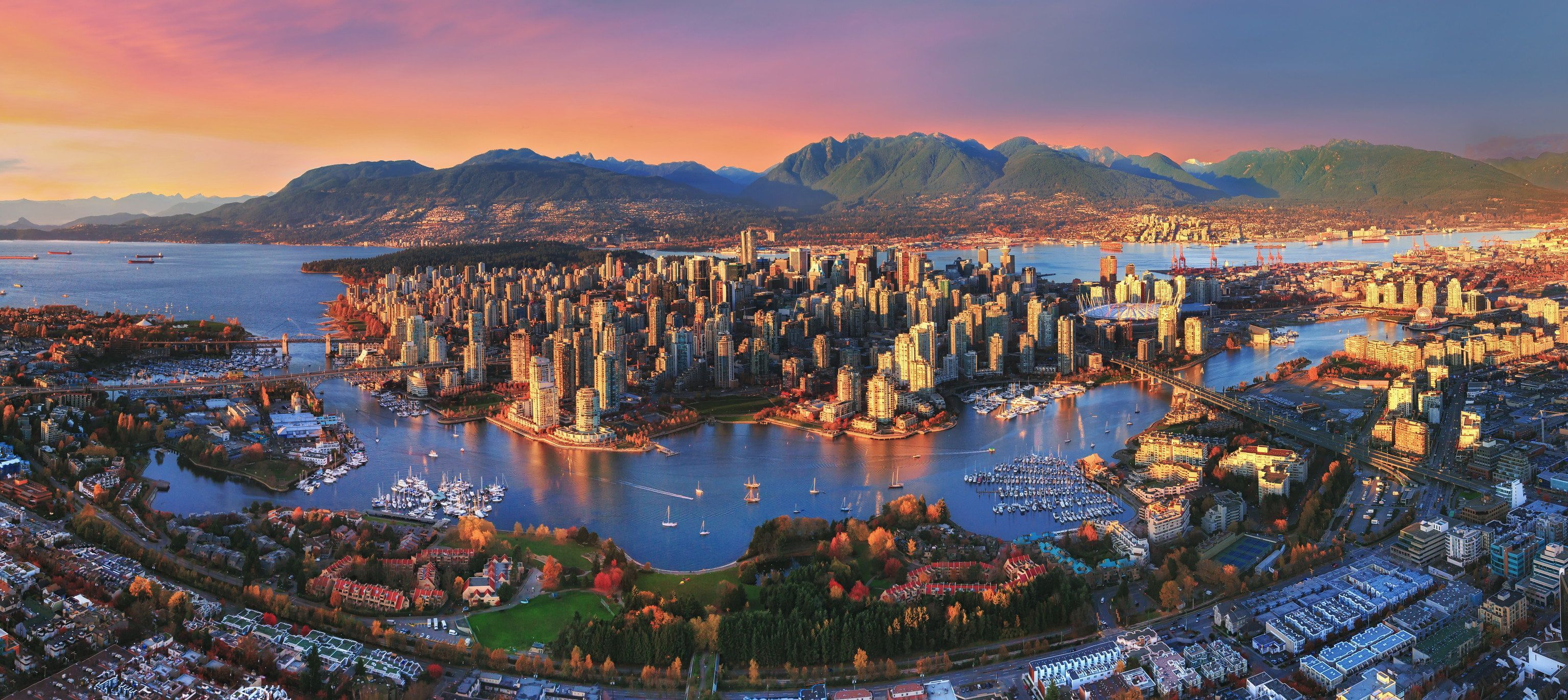 aerial photography of city #Vancouver #sunset #city #landscape