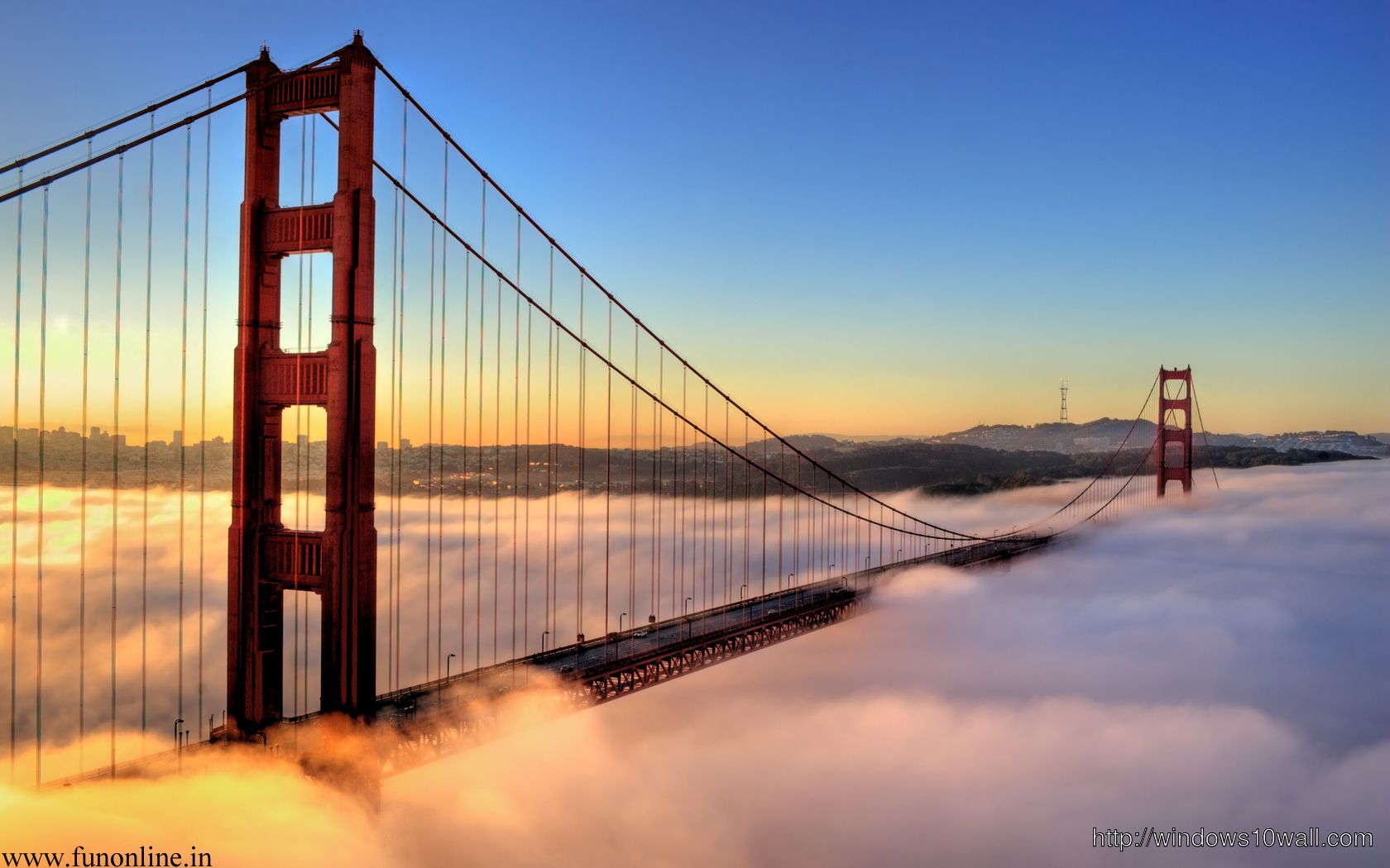 Foggy Sunrise At Golden Gate Bridge HD Background Wallpaper