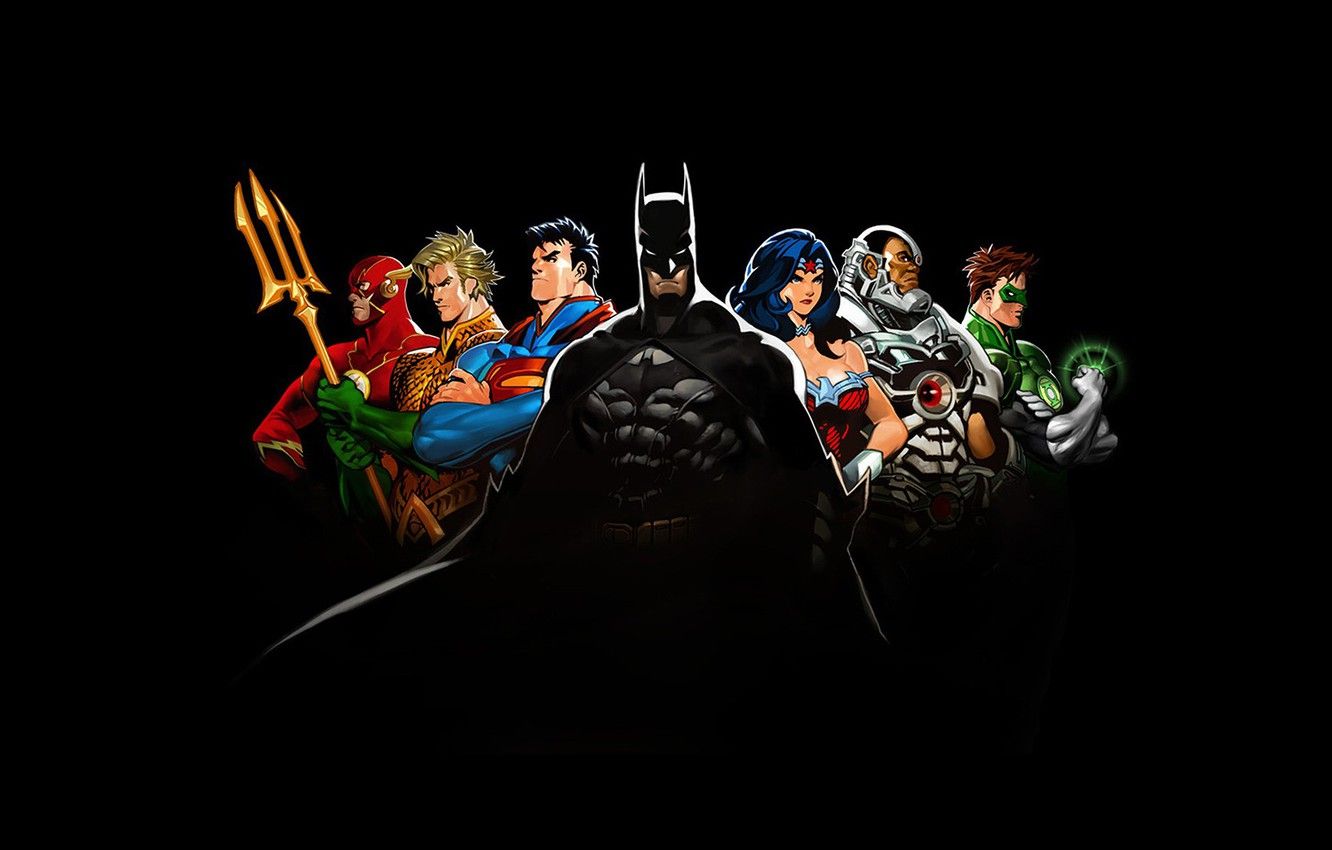 Wallpaper Wonder Woman, black, Batman, background, Green Lantern, Superman, DC Comics, Cyborg, Flash, Aquaman, Justice League image for desktop, section фантастика