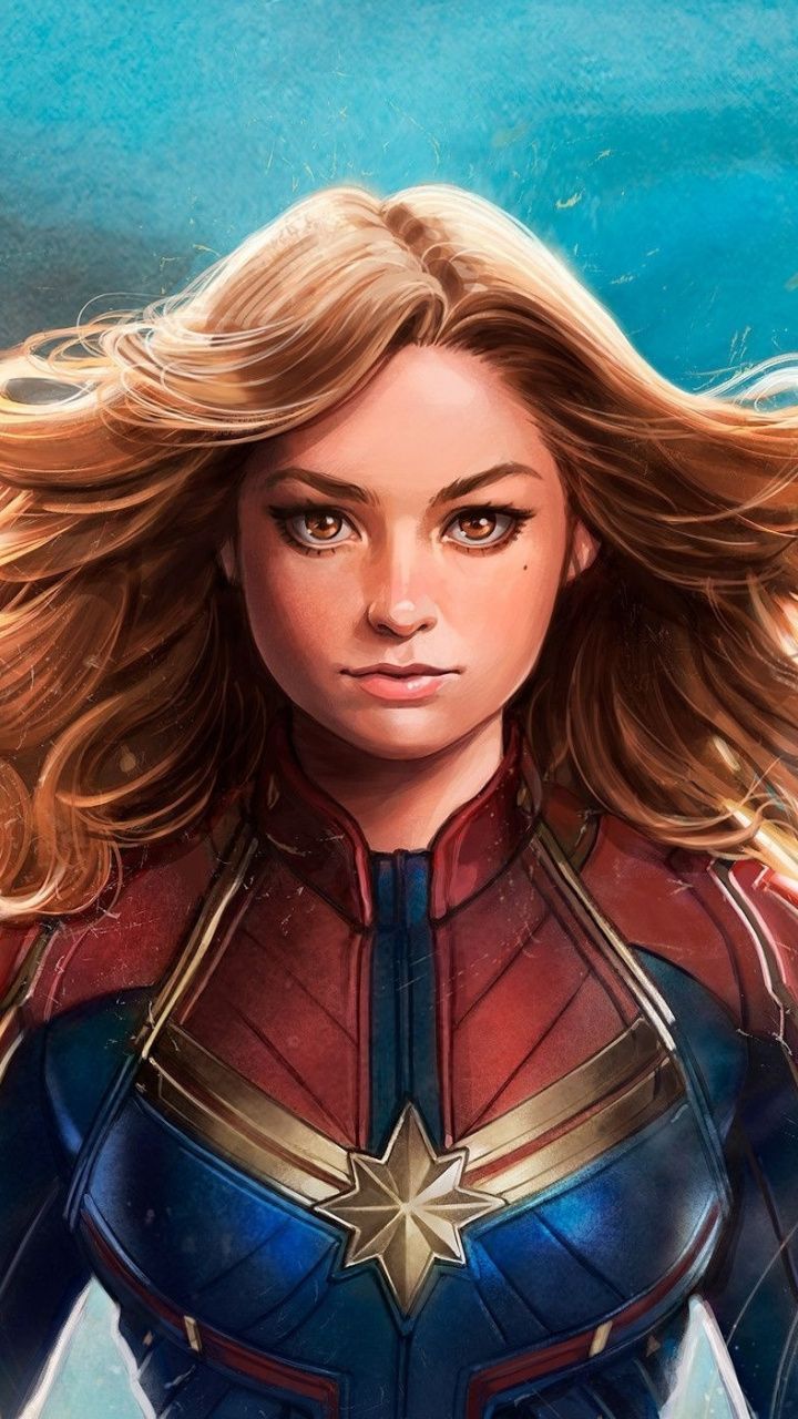Captain Marvel, girl superhero, fan art, 720x1280 wallpaper