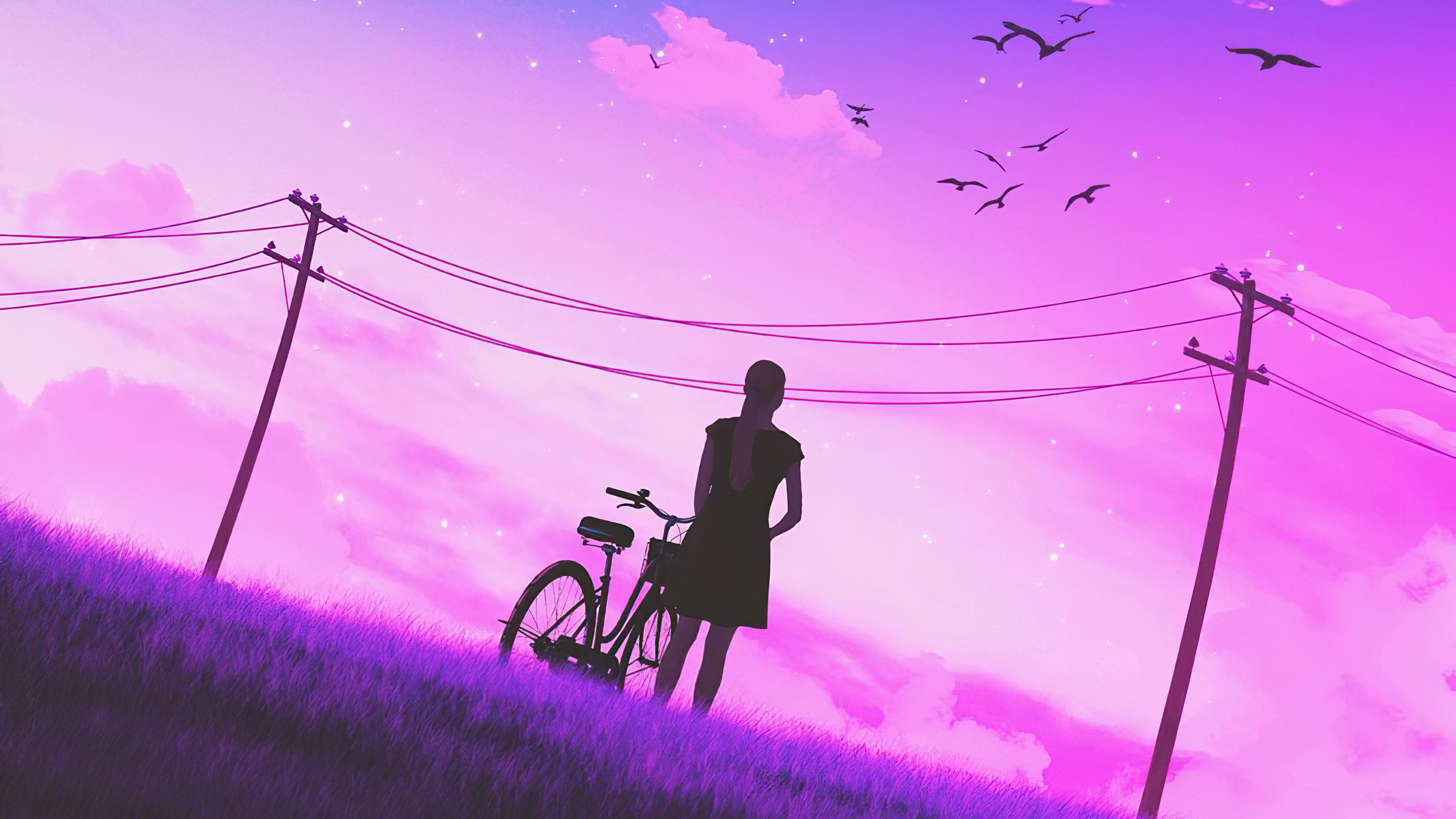 Girl Bicycle Vaporwave Art 4k, HD Artist, 4k Wallpapers, Image.