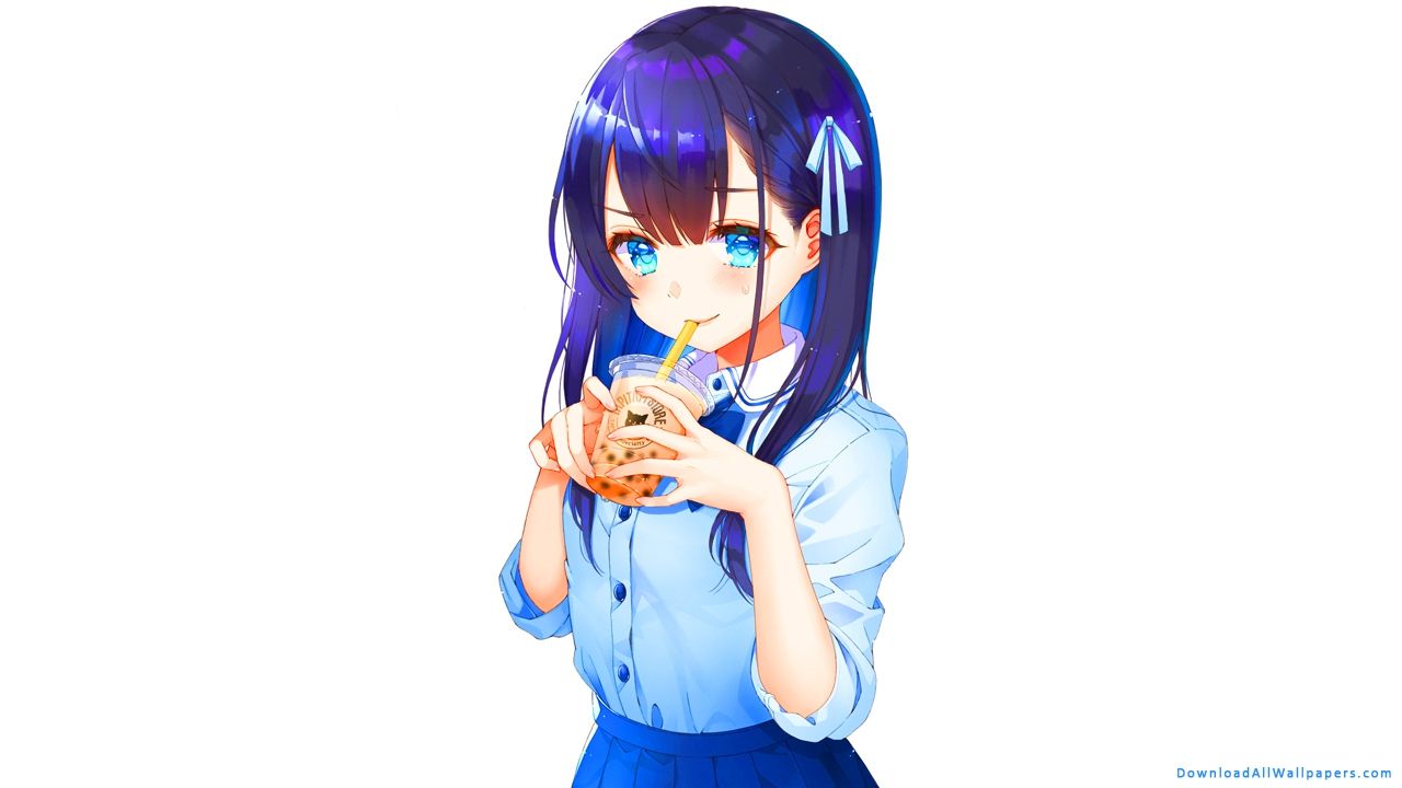 Anime Girl In School Uniform, Anime Girl Drinking Coffee, Anime Girl With Blue Eyes, Blue Eyes Anime Girl, Anime Girl, Anime, Animation Character, Cartoon Character, Animation, Cartoon, Character, Blue Eyes, Holding Coffee