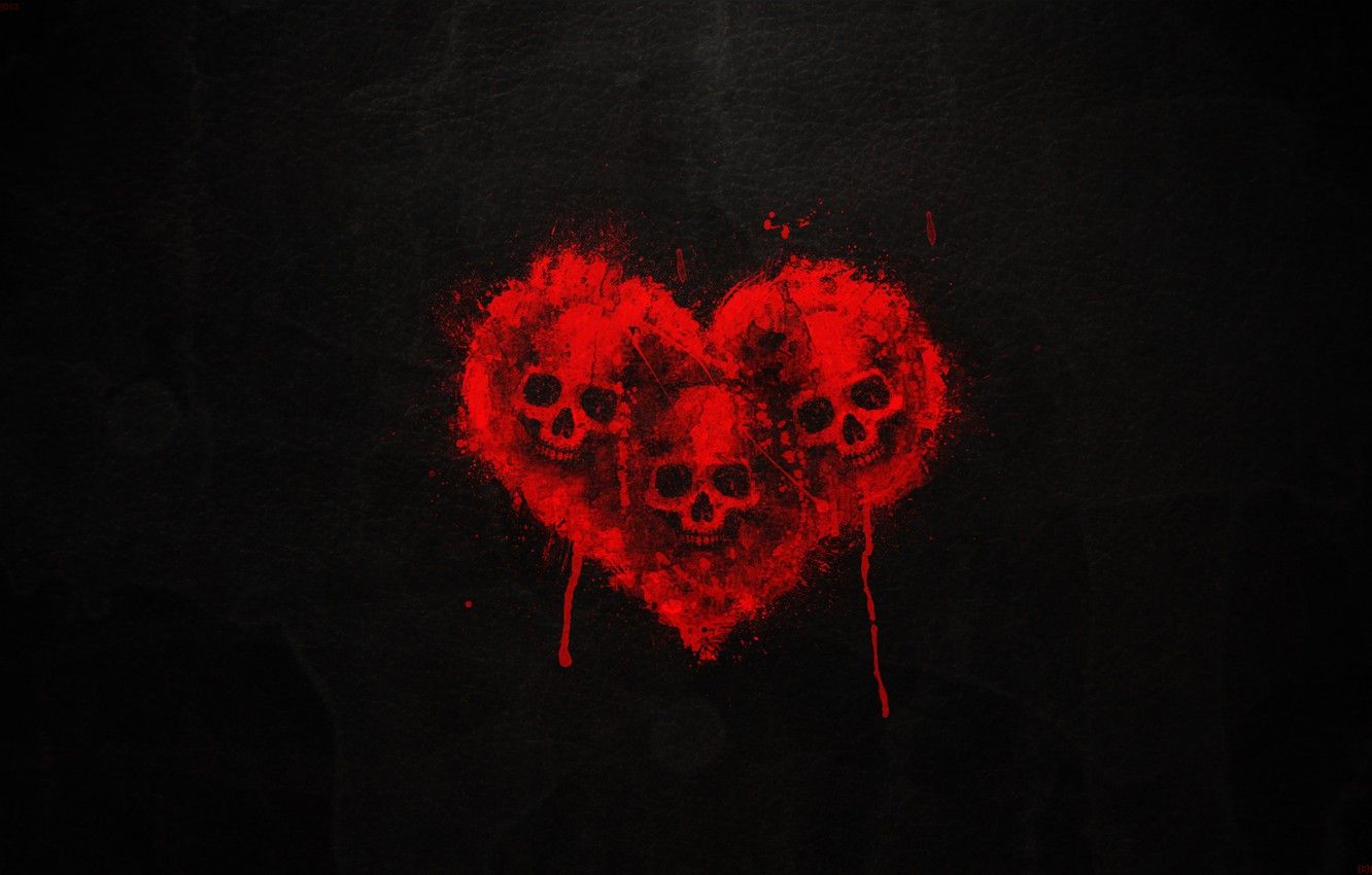 Wallpaper blood, Heart, Skull, black background, Three skulls image for desktop, section разное
