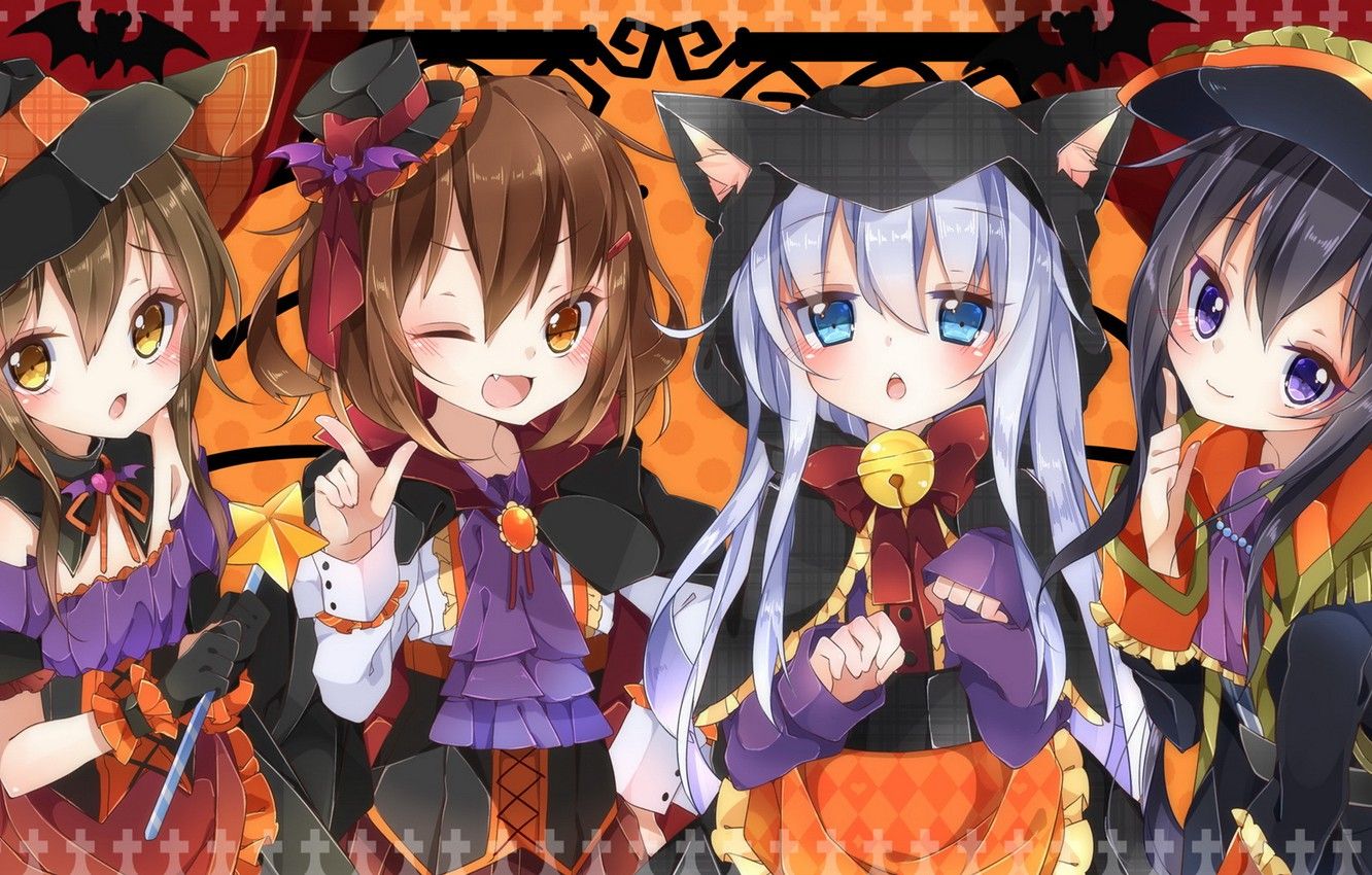 Wallpaper look, girls, mood, holiday, art, Halloween, halloween