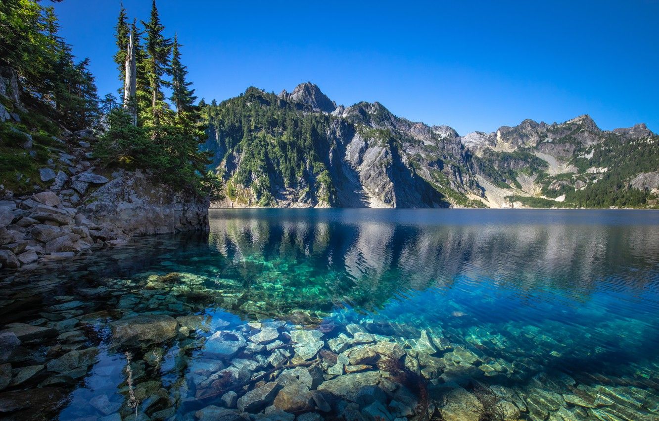 Wallpaper mountains, lake, stones, the bottom, Washington