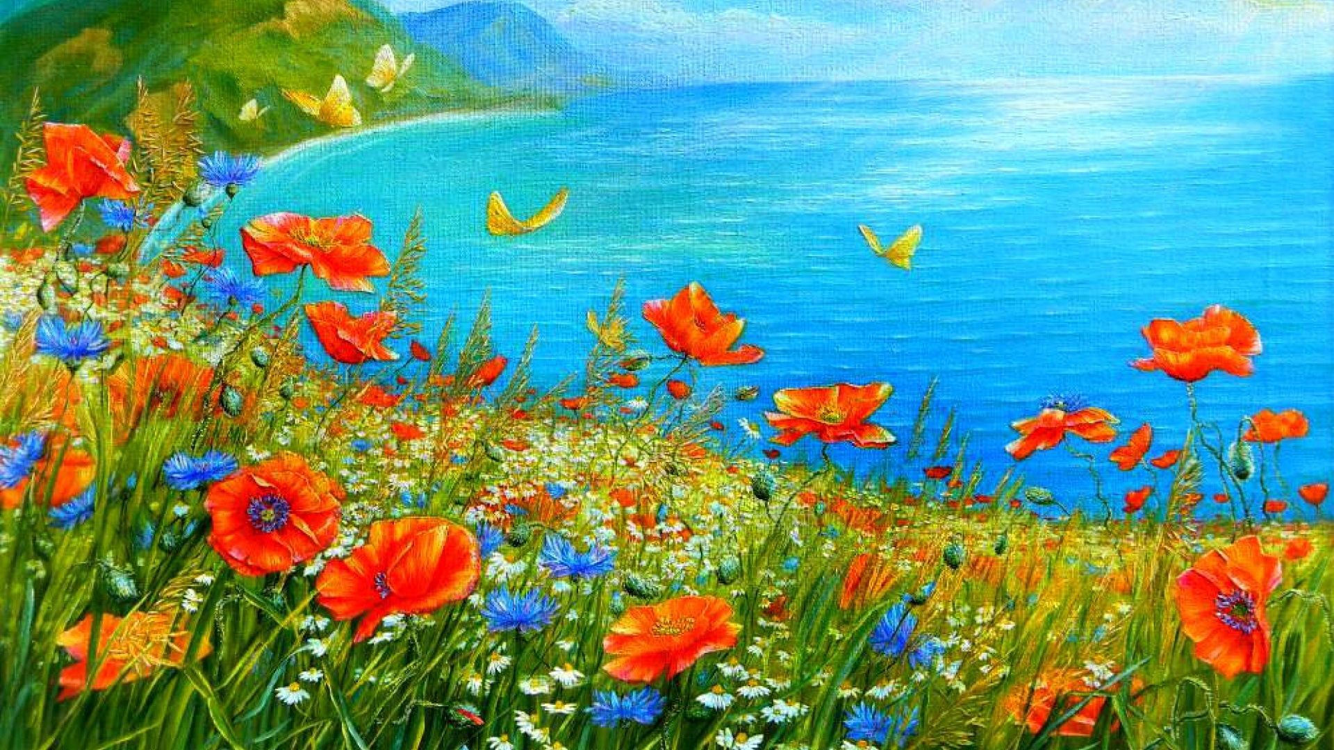 Summer Meadow & Sea desktop PC and Mac wallpaper