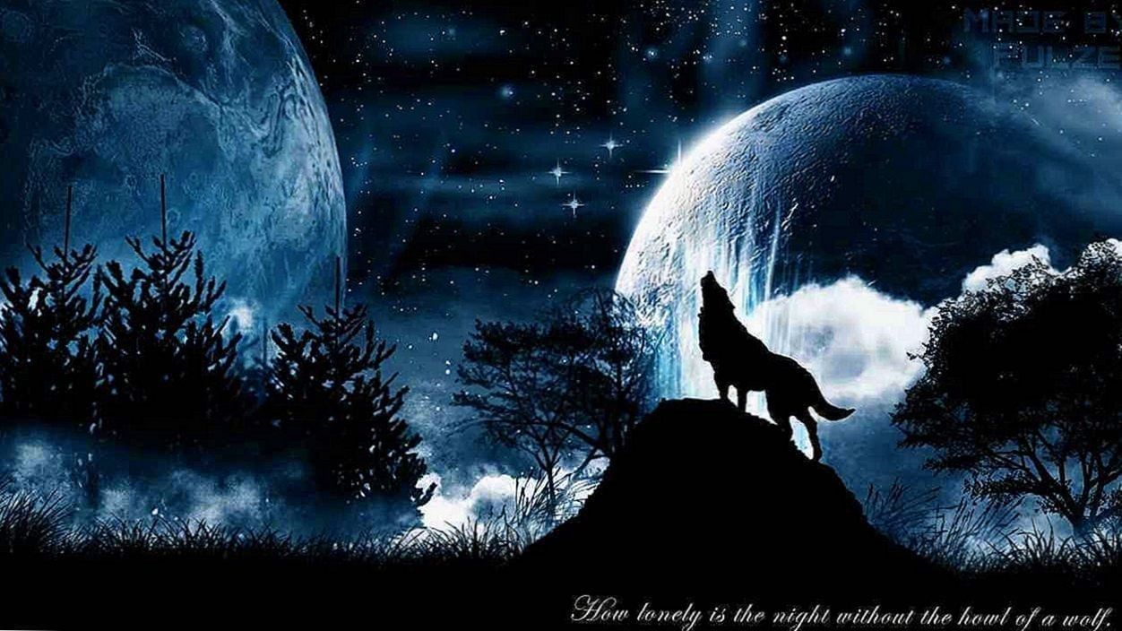 Wallpaper Wolf And Moon Wallpaper.Pro