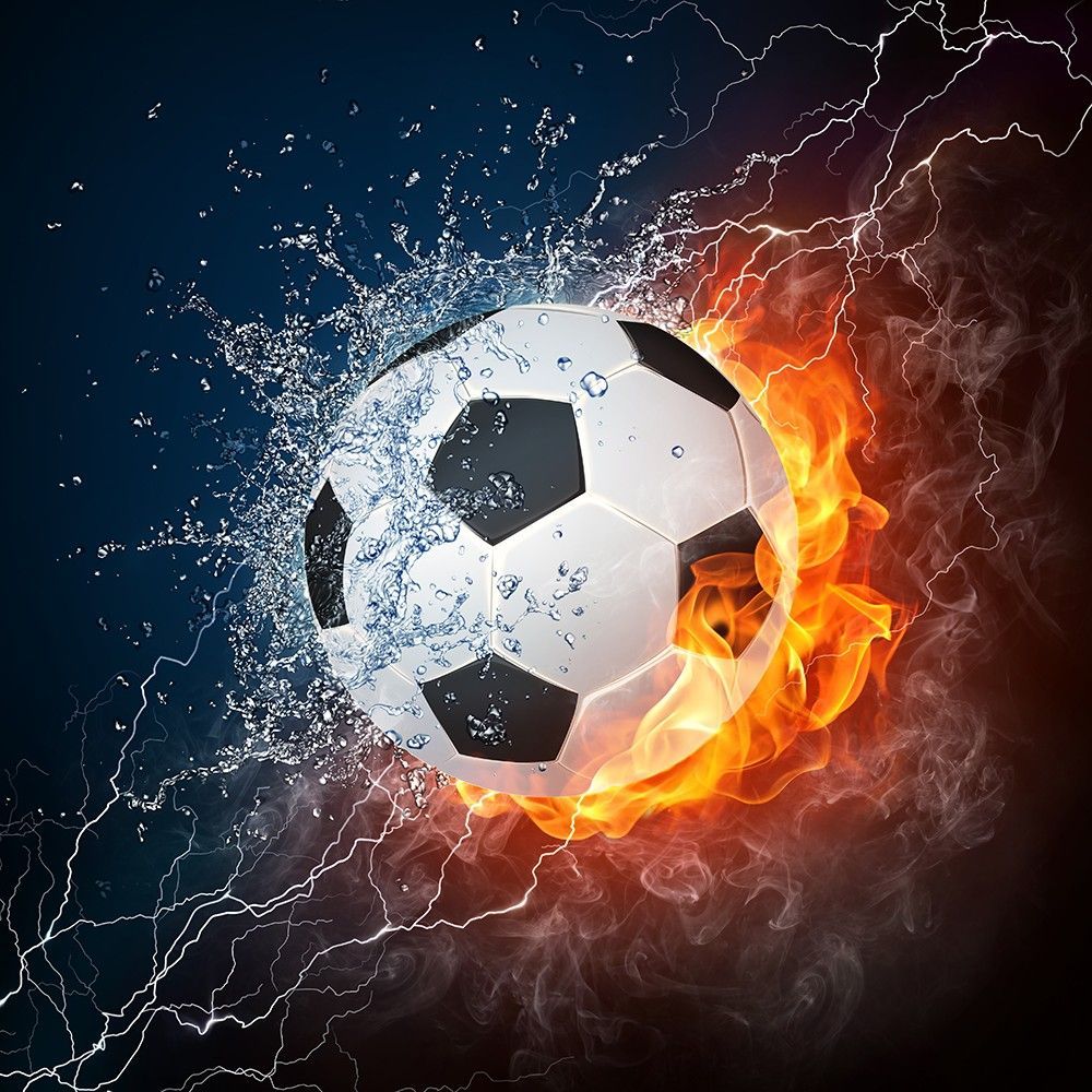 Soccer Ball Wall Mural: Sports: Soccer: Fire and Ice combine to bring out the elements in this mural. The ball is centra. Soccer wall art, Soccer ball, Soccer art