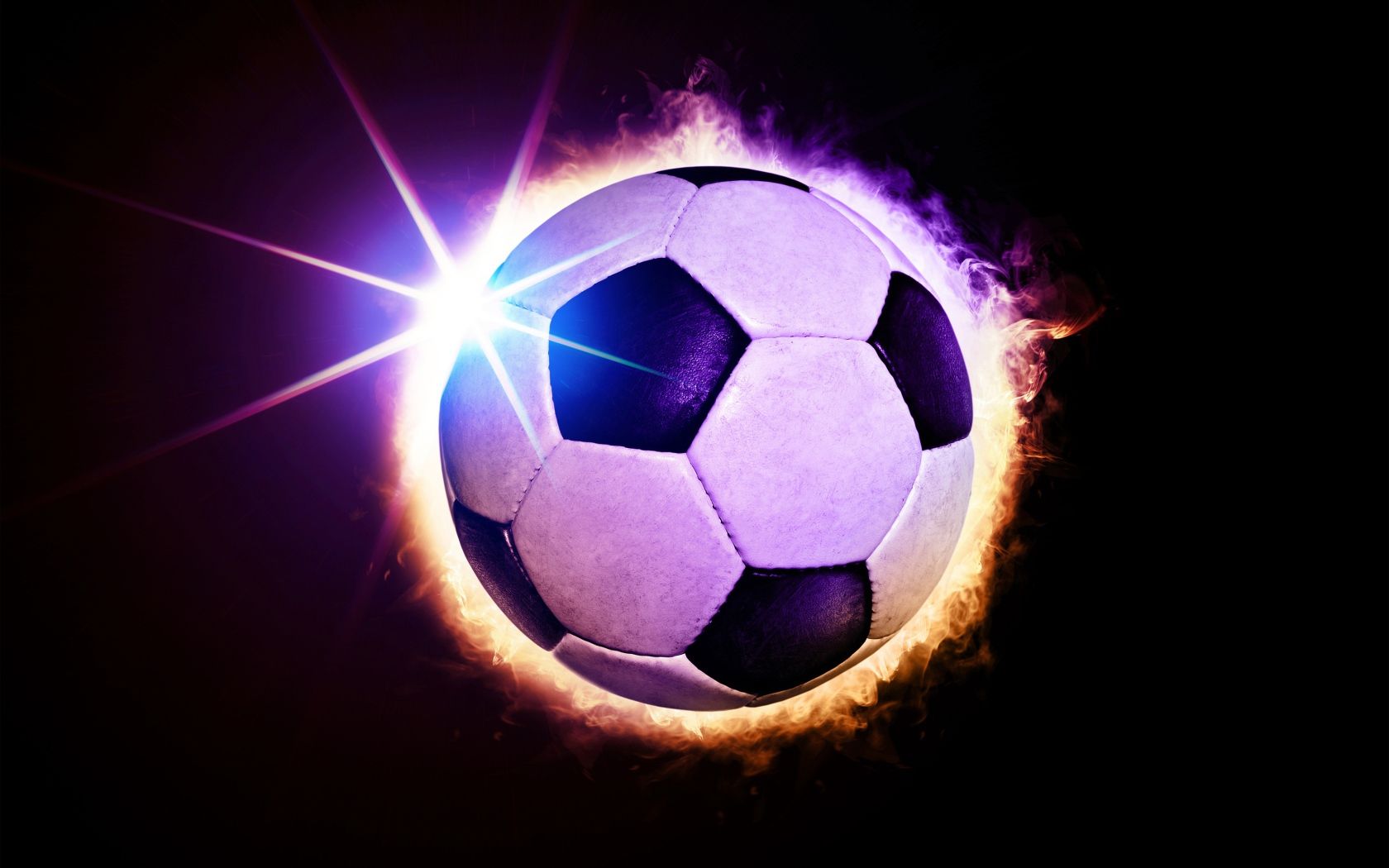 Soccer ball in ring of fire on black background Desktop wallpaper 1680x1050