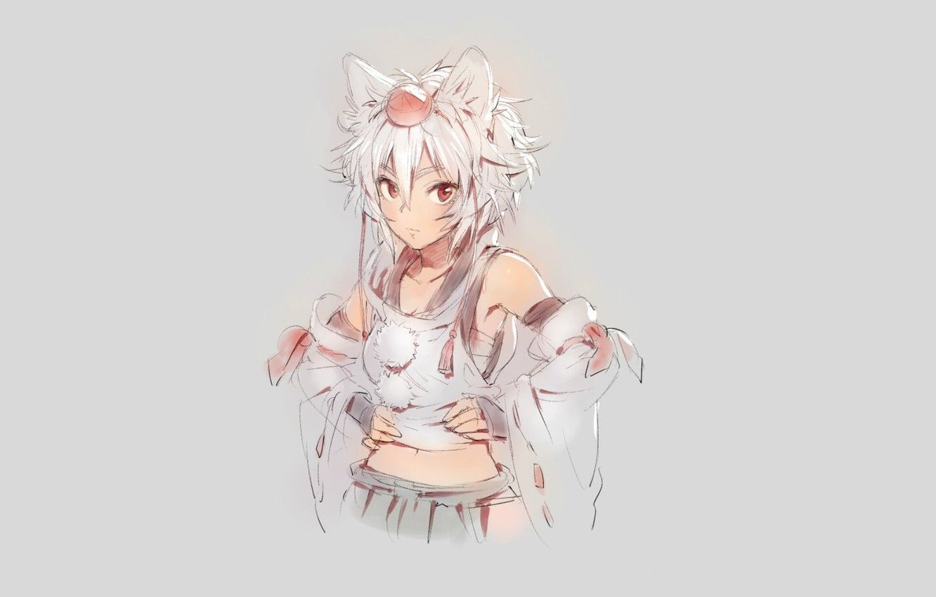 Wallpaper Face, Hat, POM Poms, Fur, Grey Background, Ears, Bangs