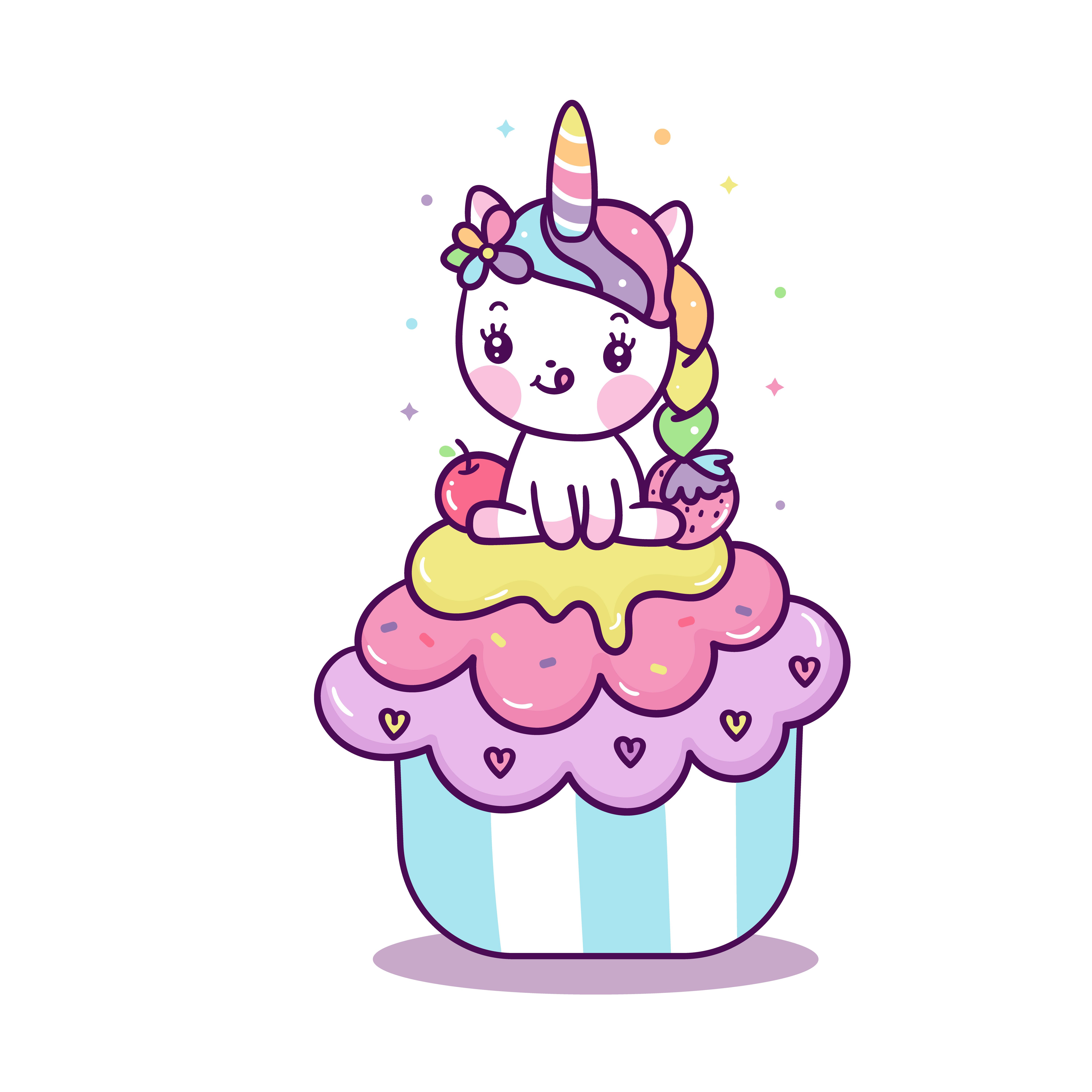Kawaii Cupcakes topping unicorn cartoon .com