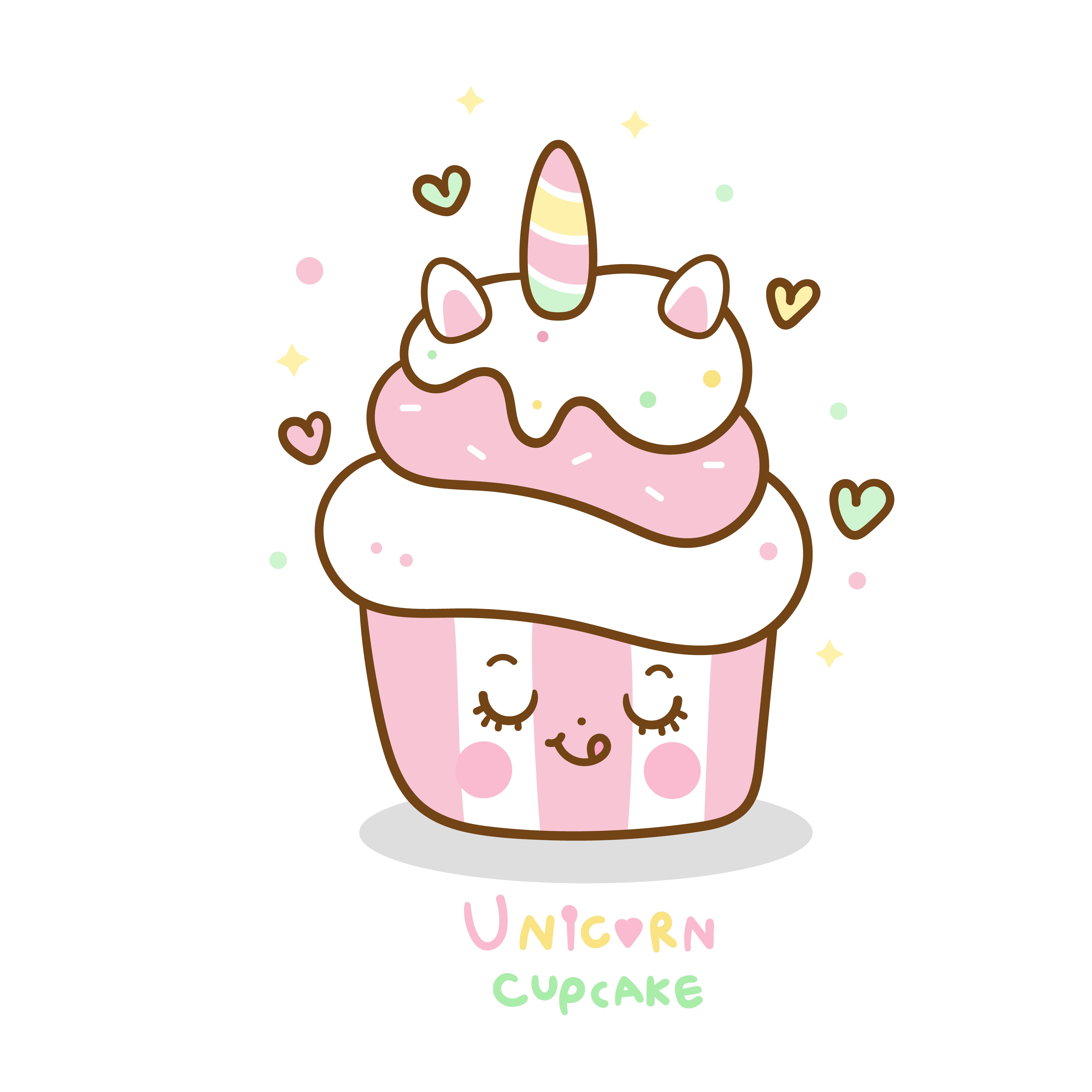 Kawaii Unicorn fairy cartoon cupcake Free Vectors