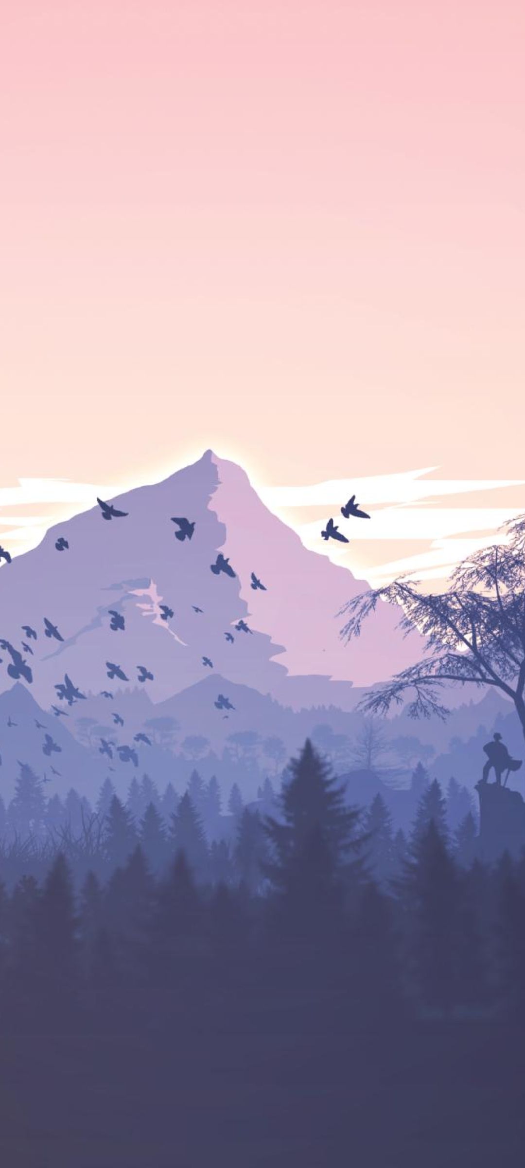 Free download 1080x2400 Minimalism Birds Mountains Trees Forest