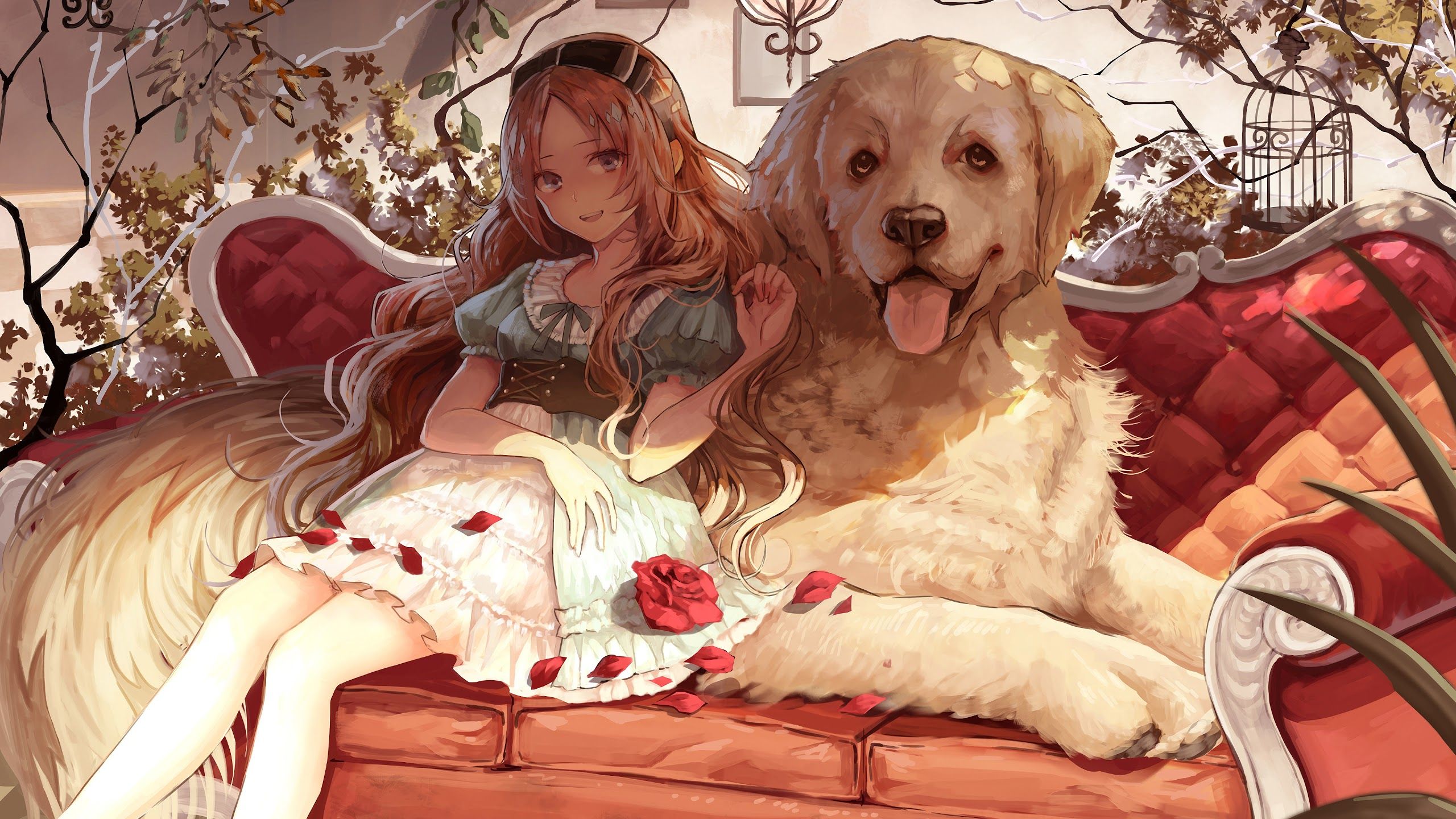 Anime Girl with Dog 4K Wallpaper