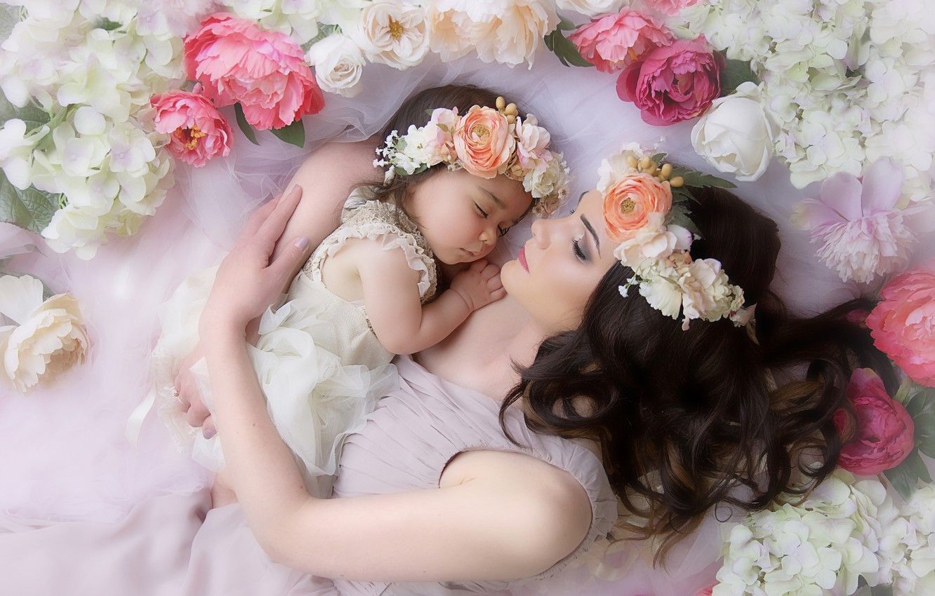 Wallpaper love, flowers, tenderness, feelings, sleep, wreath, mom