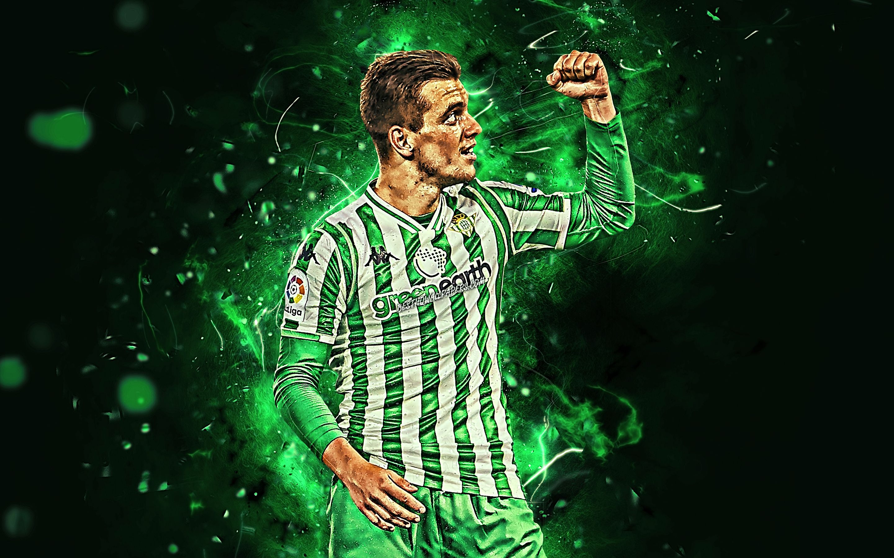 Download wallpaper Giovani Lo Celso, goal, Real Betis FC, argentine footballers, midfielder, La Liga, Tonny Sanabria, footballers, neon lights, soccer, Spain, LaLiga for desktop with resolution 2880x1800. High Quality HD picture wallpaper