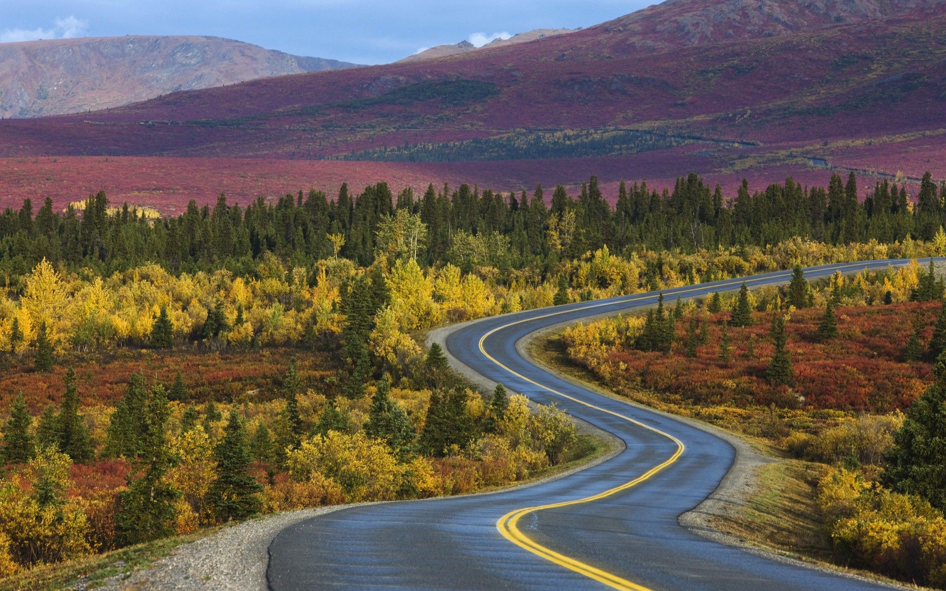 Highway Mountains Autumn Trees wallpaper. Highway Mountains Autumn Trees