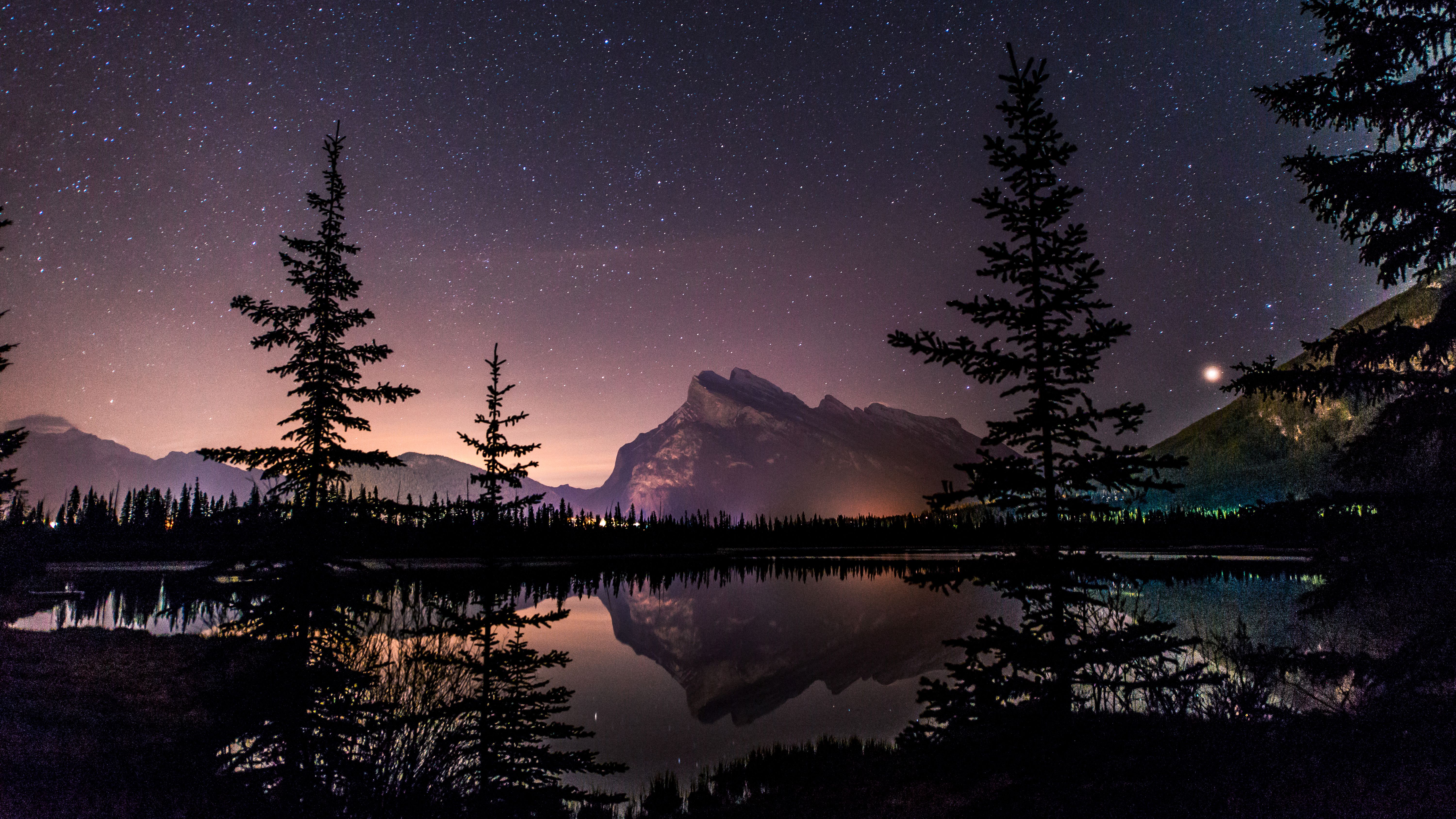 Starry Winter Sky over Lake 5k Retina Ultra HD Wallpaper