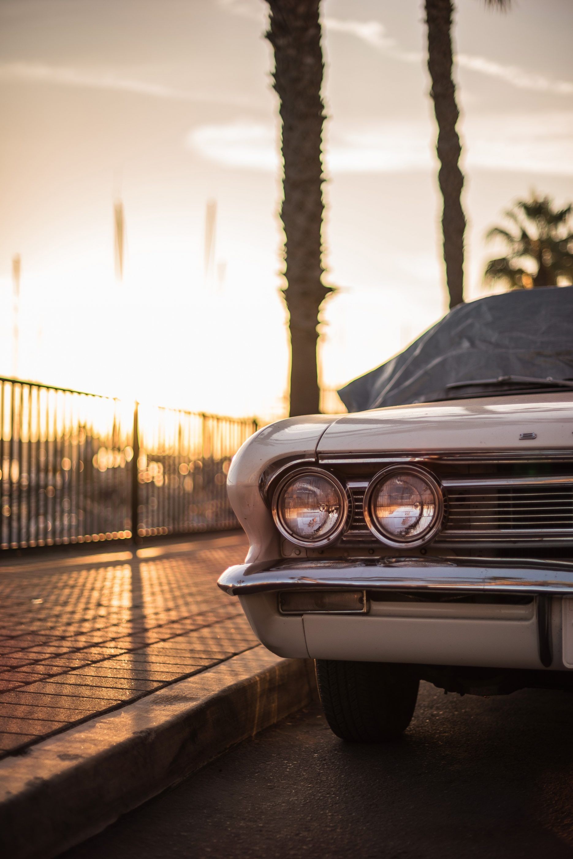 retro car vintage sunset